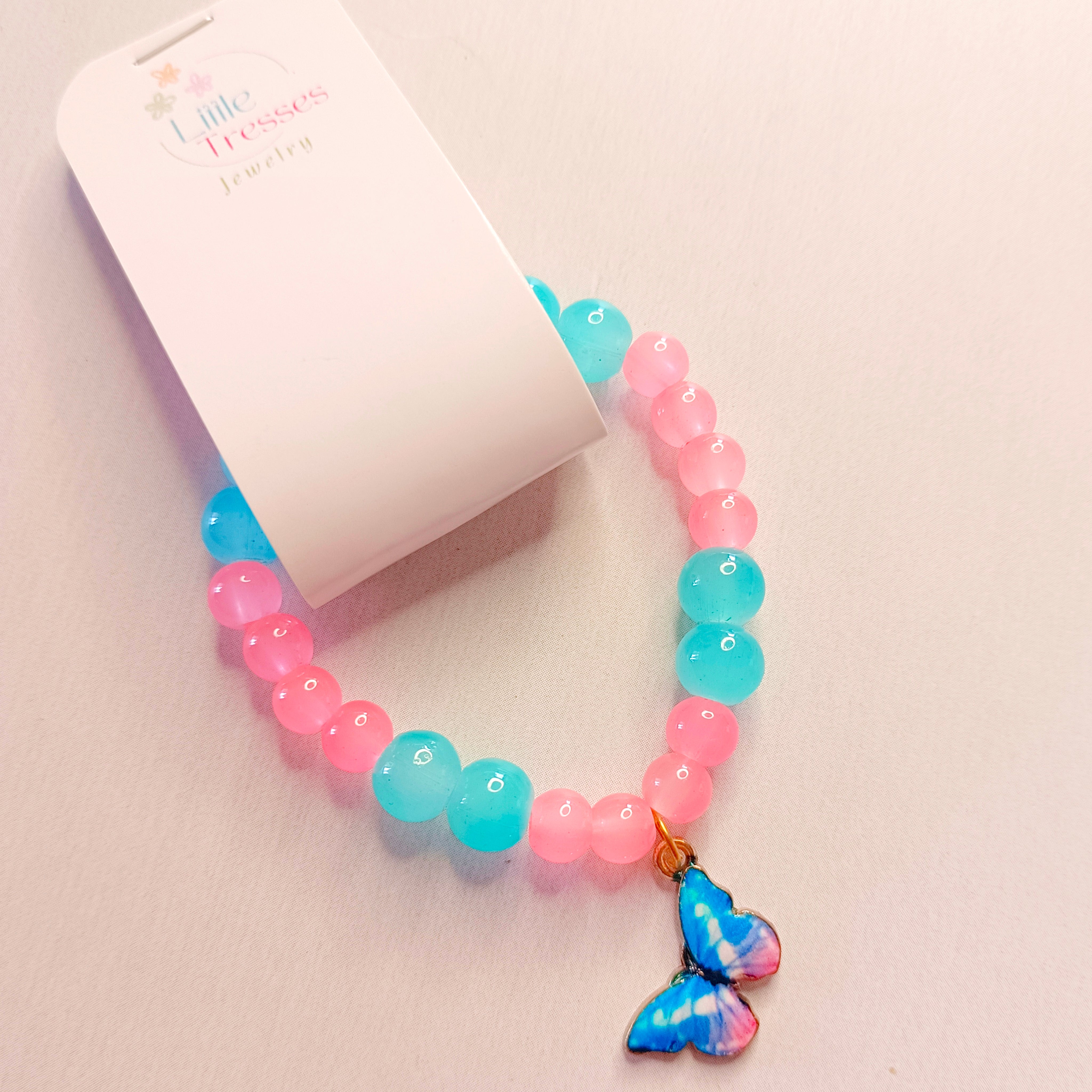 Butterfly Bracelet & Pendant Set - Blue & Pink