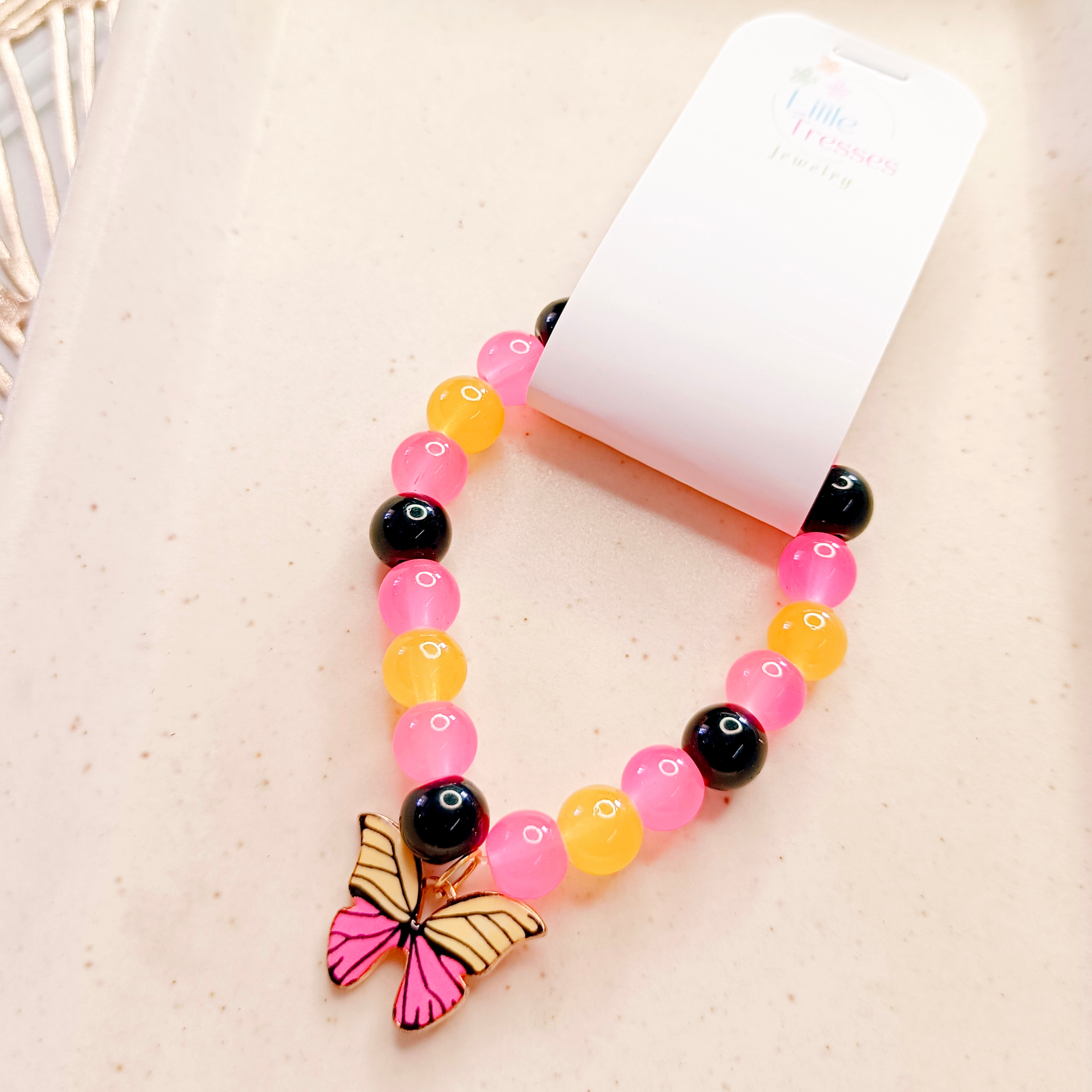 Butterfly Bracelet & Pendant Set - Pink & Yellow