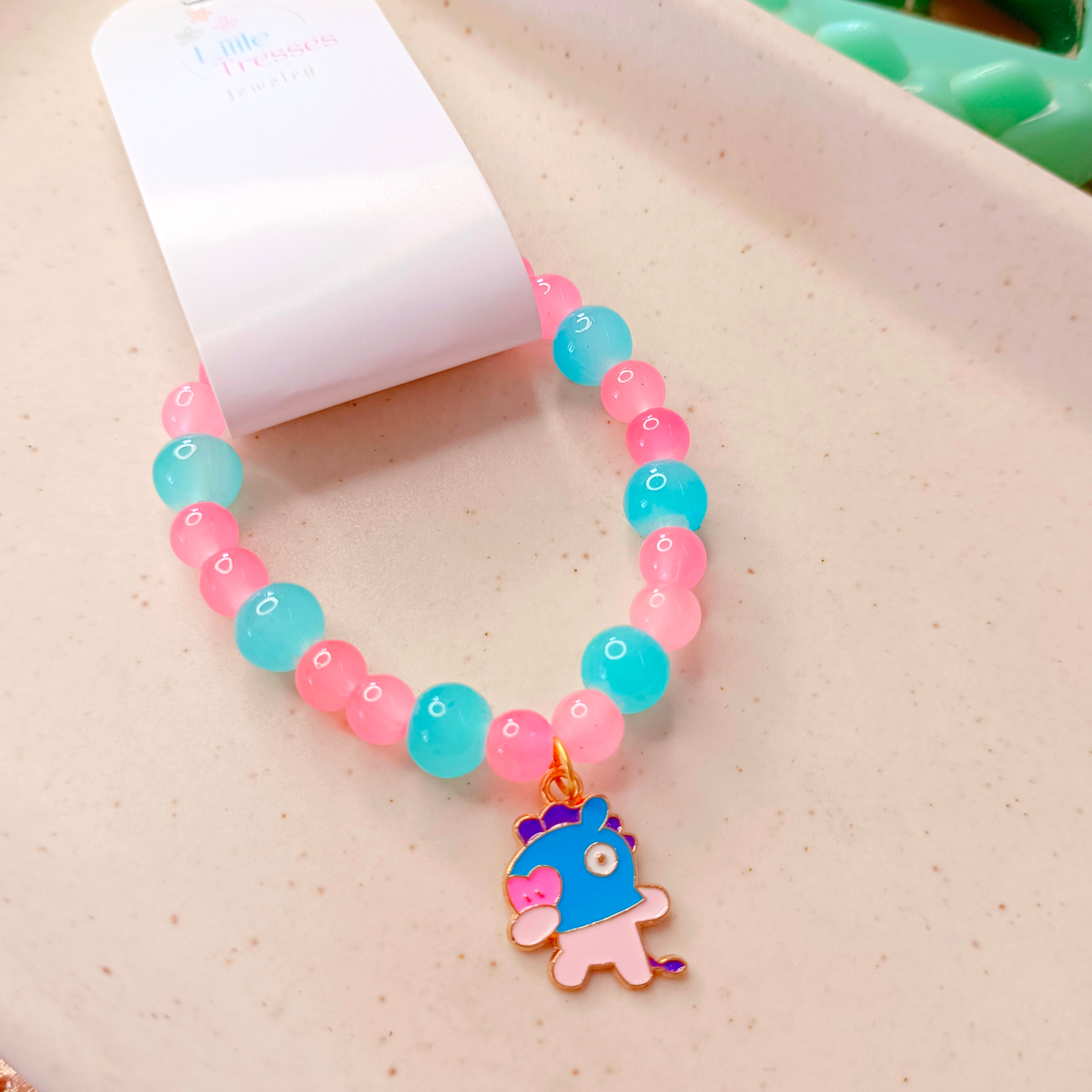 Little Dino Bracelet & Pendant Set - Blue & Pink