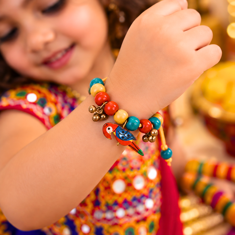 Navratri Parrot Adjustable Bracelet with Ghunghroo - Red