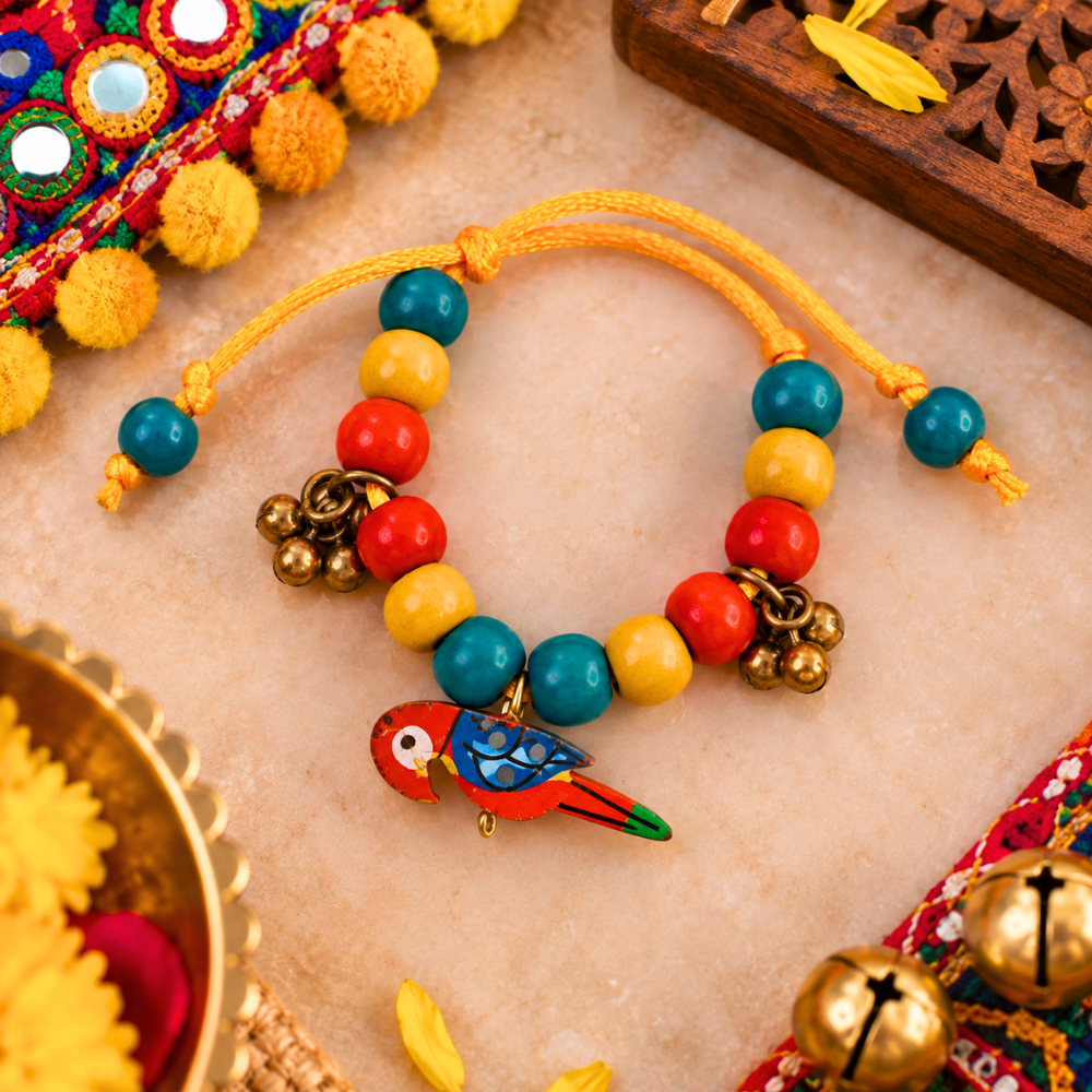 Navratri Parrot Adjustable Bracelet with Ghunghroo - Red