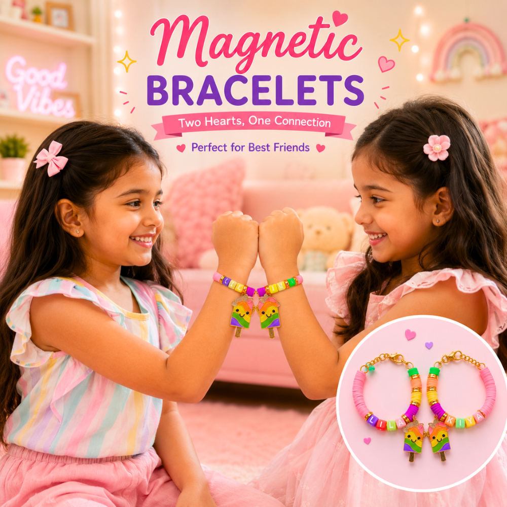Personalized Magnetic Bracelet Pair – Ice Cream Charm Design