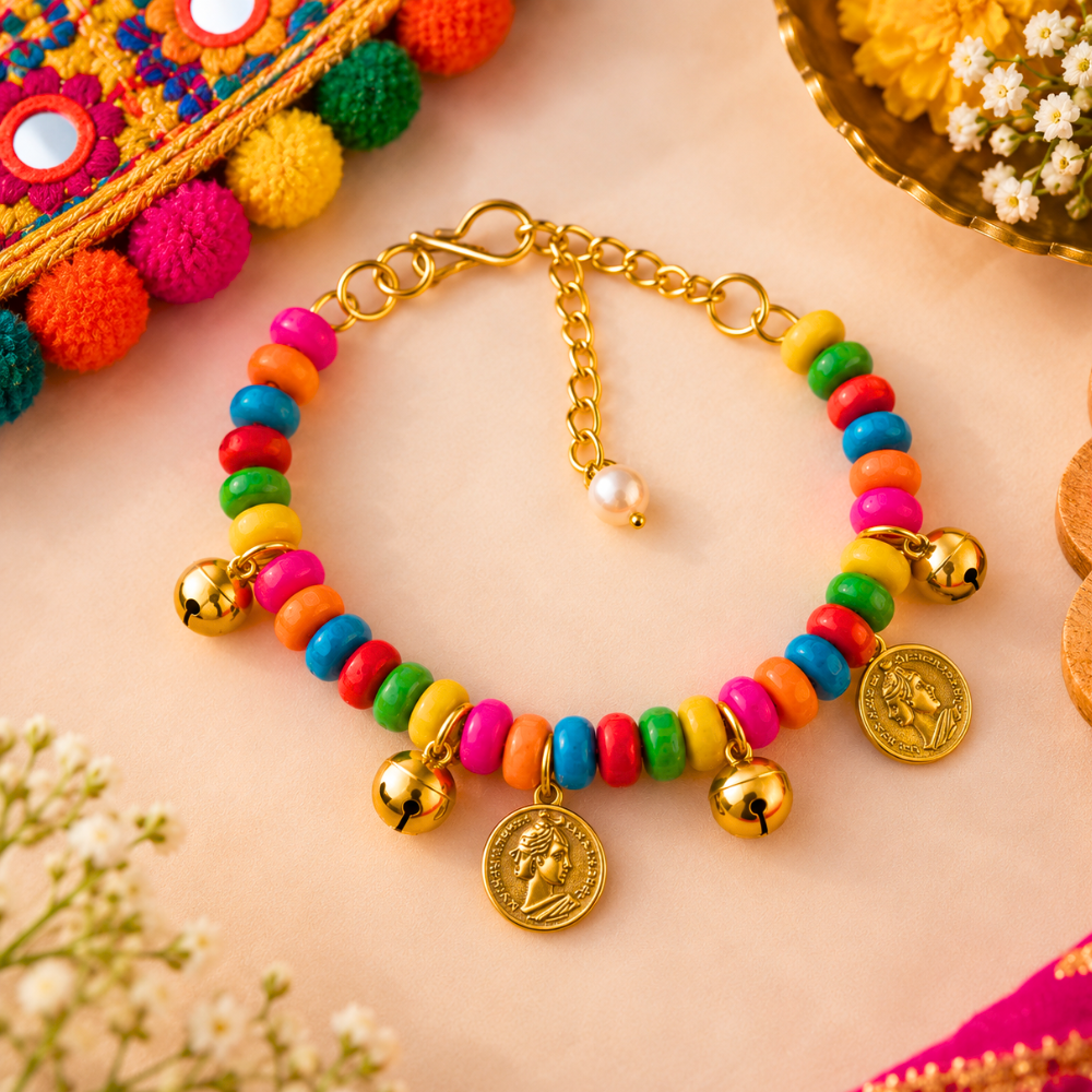 Navratri Sikka & Ghunghroo Adjustable Bracelet - Golden
