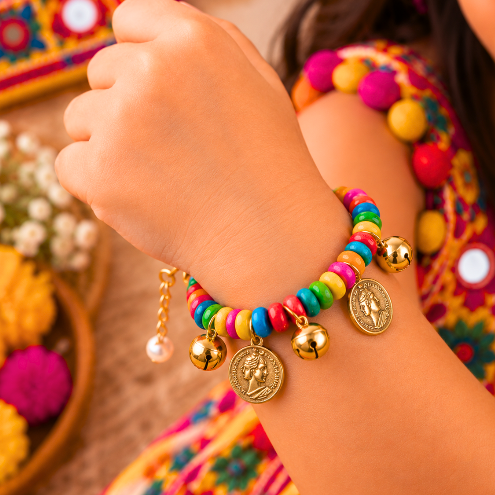 Navratri Sikka & Ghunghroo Adjustable Bracelet - Golden