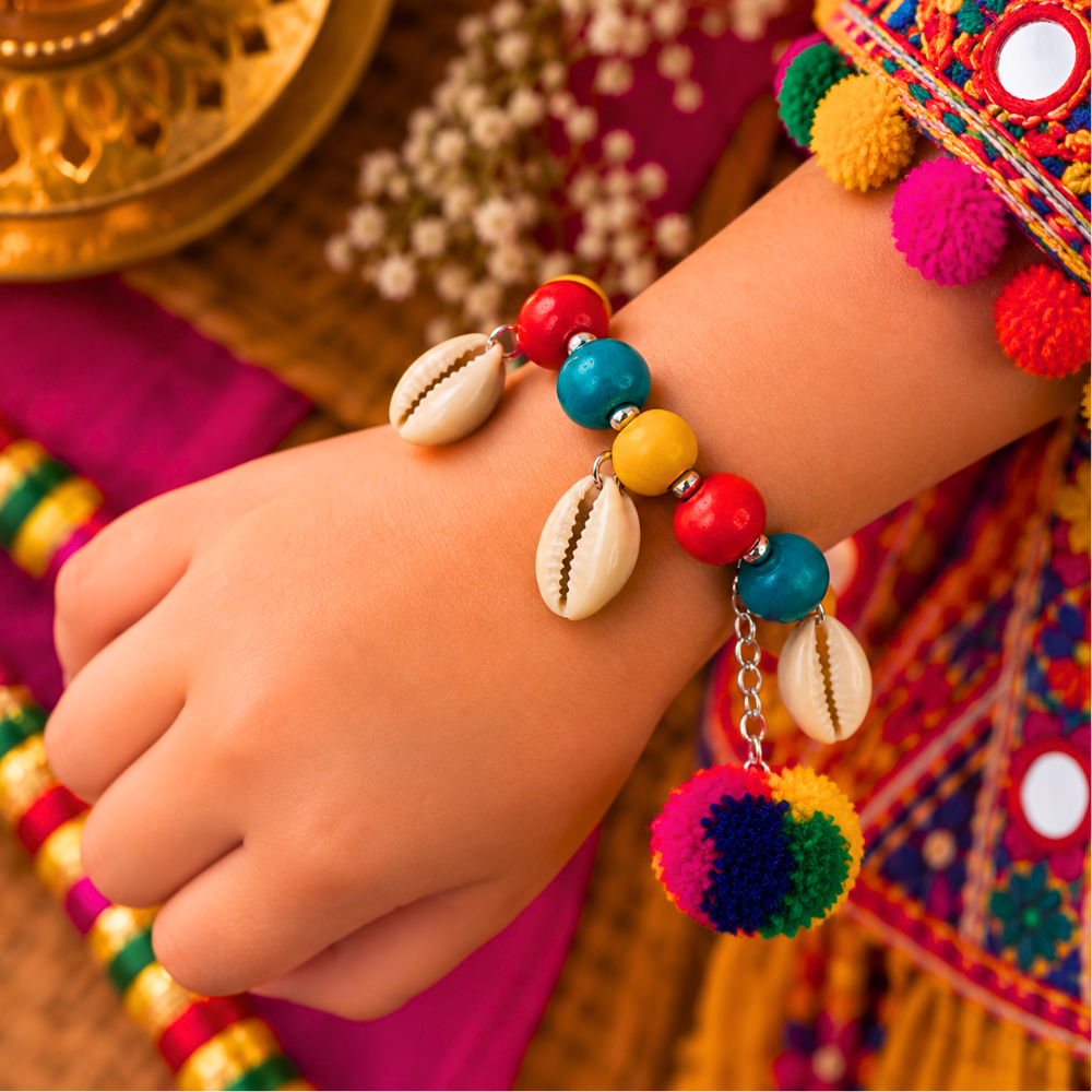 Navratri Kaudi & Dangling Pompom Bracelet