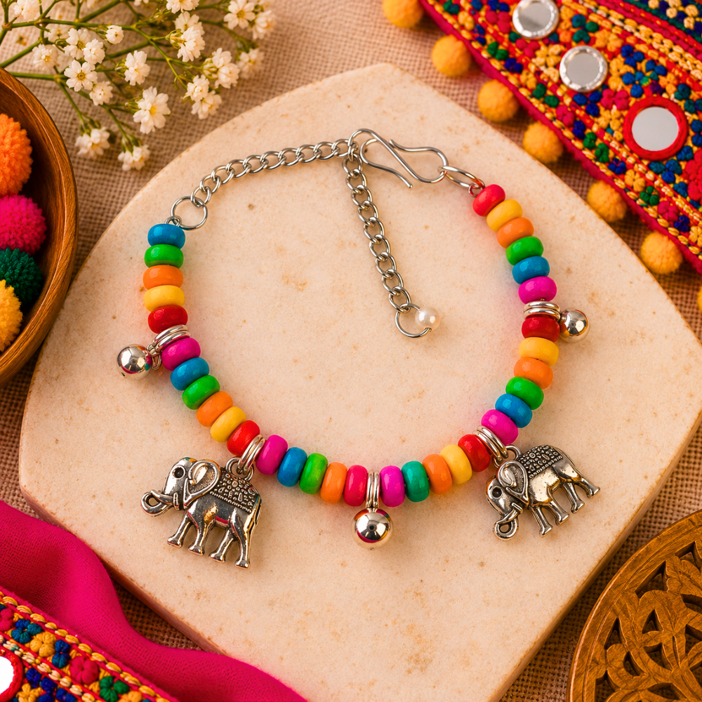 Navratri Antique Elephant & Ghunghroo Bracelet