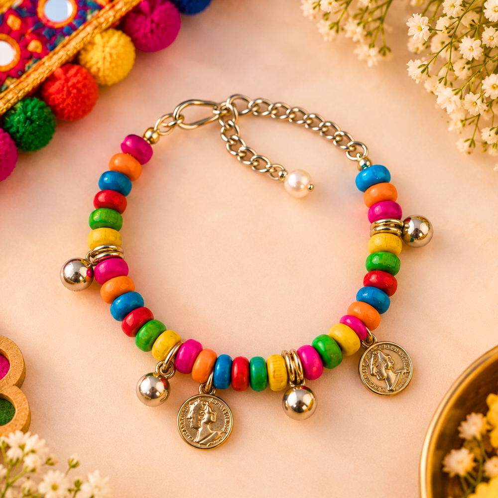 Navratri Sikka & Ghunghroo Adjustable Bracelet - Silver