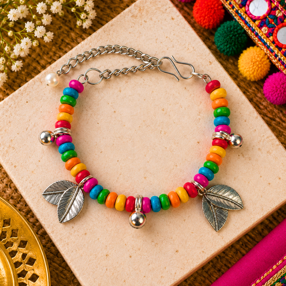 Navratri Antique Leaves & Ghunghroo Bracelet