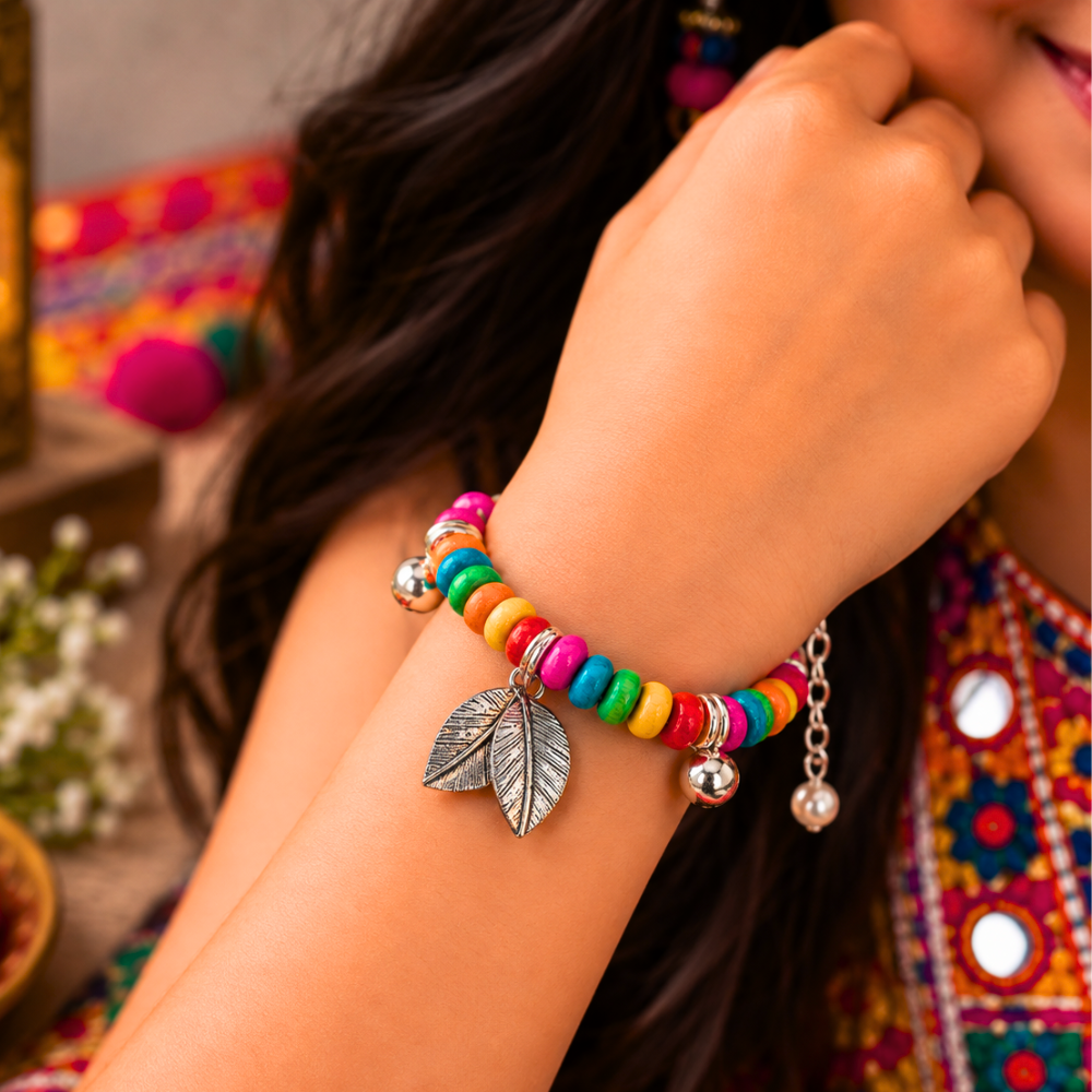 Navratri Antique Leaves & Ghunghroo Bracelet