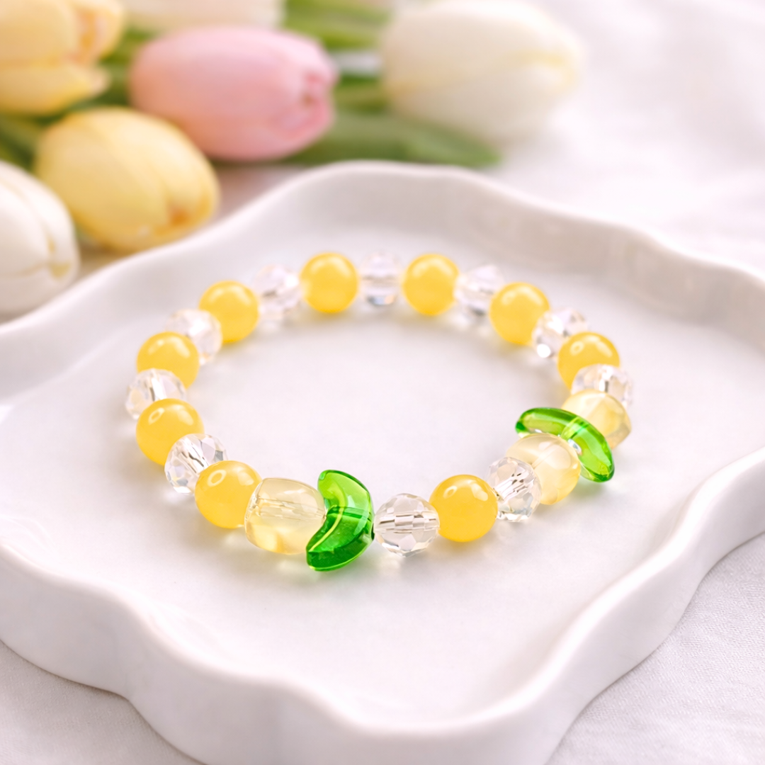 Yellow Tulip Bracelet and Earrings Jewelry Gift Box