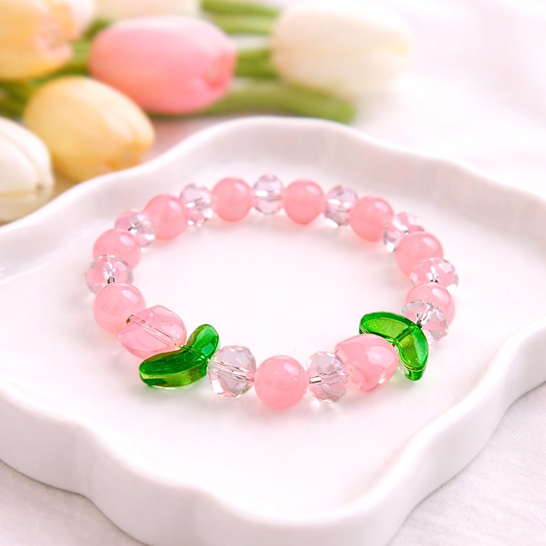 Baby Pink Tulip Bracelet and Earrings Jewelry Gift Box