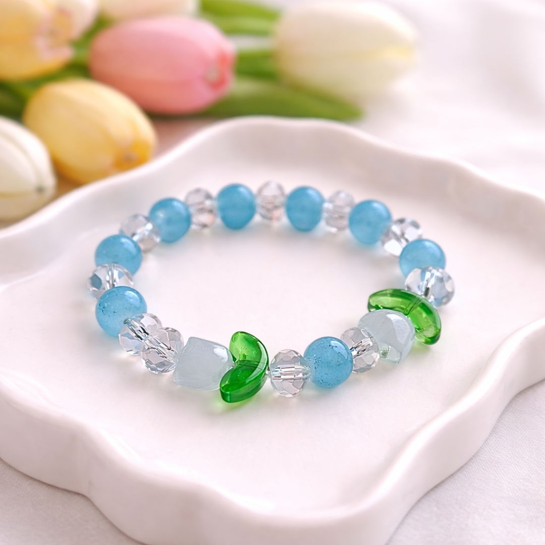 Blue Tulip Bracelet and Earrings Jewelry Gift Box