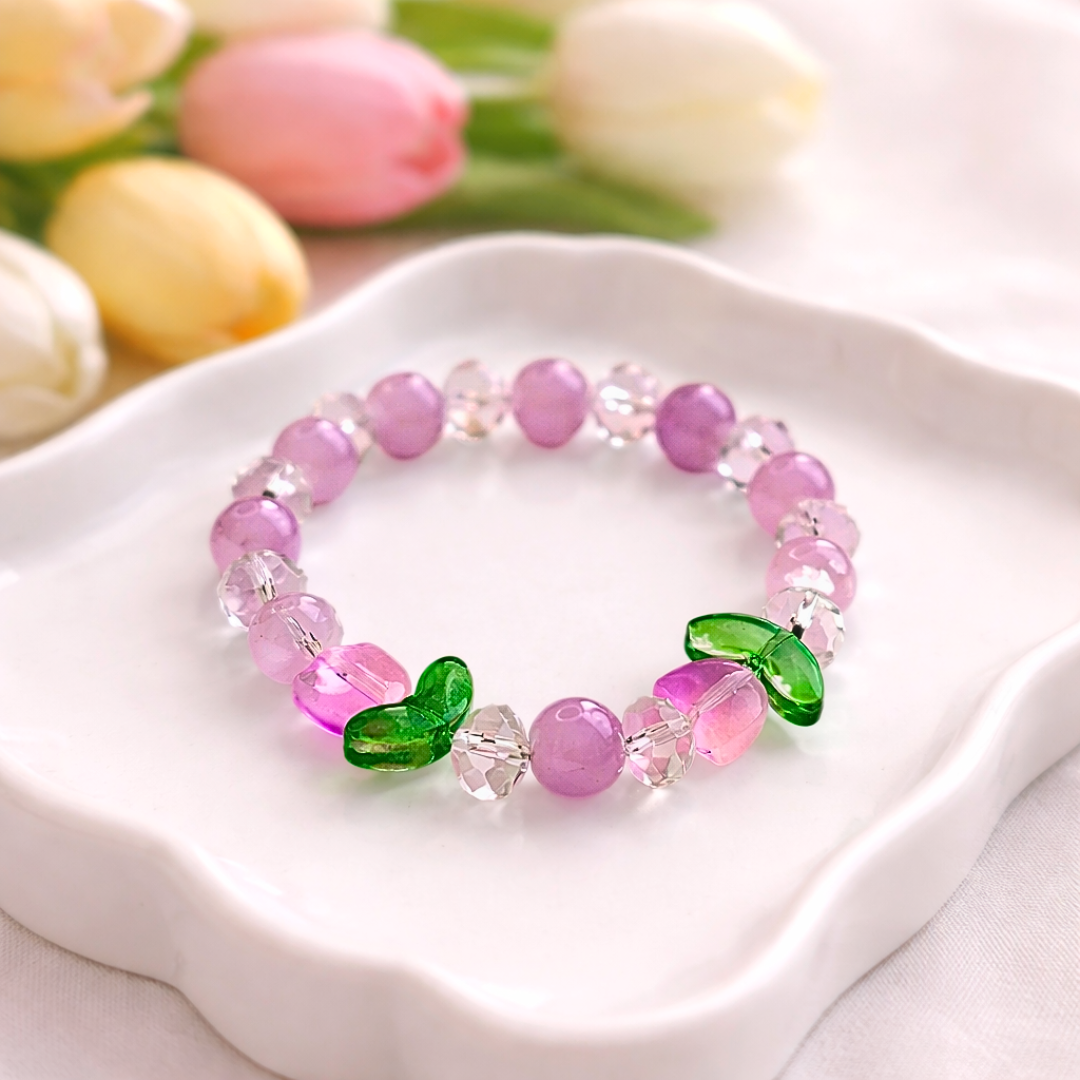 Lavender Tulip Bracelet and Earrings Jewelry Gift Box