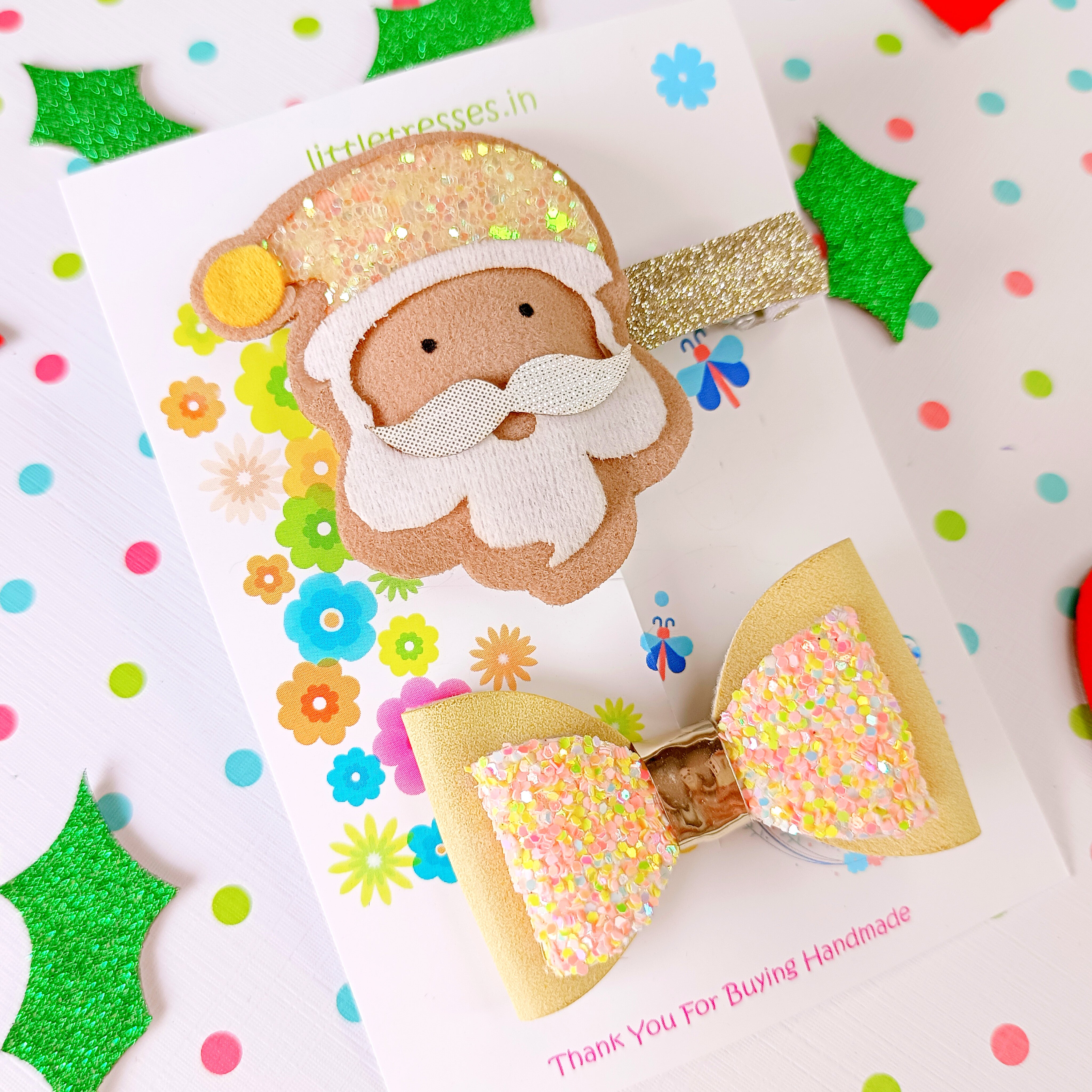 Combo of Santa and Bow Clip - Yellow