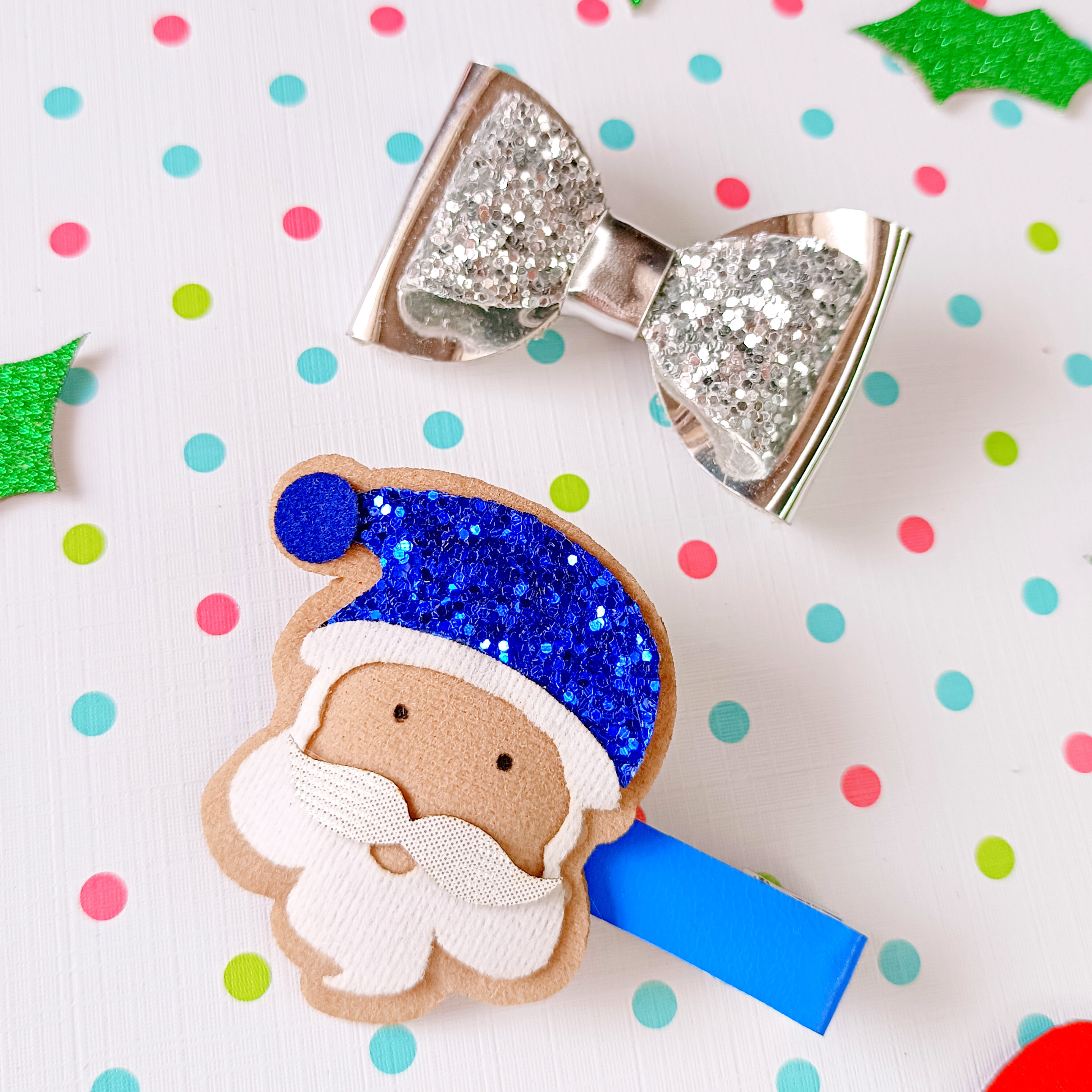 Combo of Santa and Bow Clip - Blue