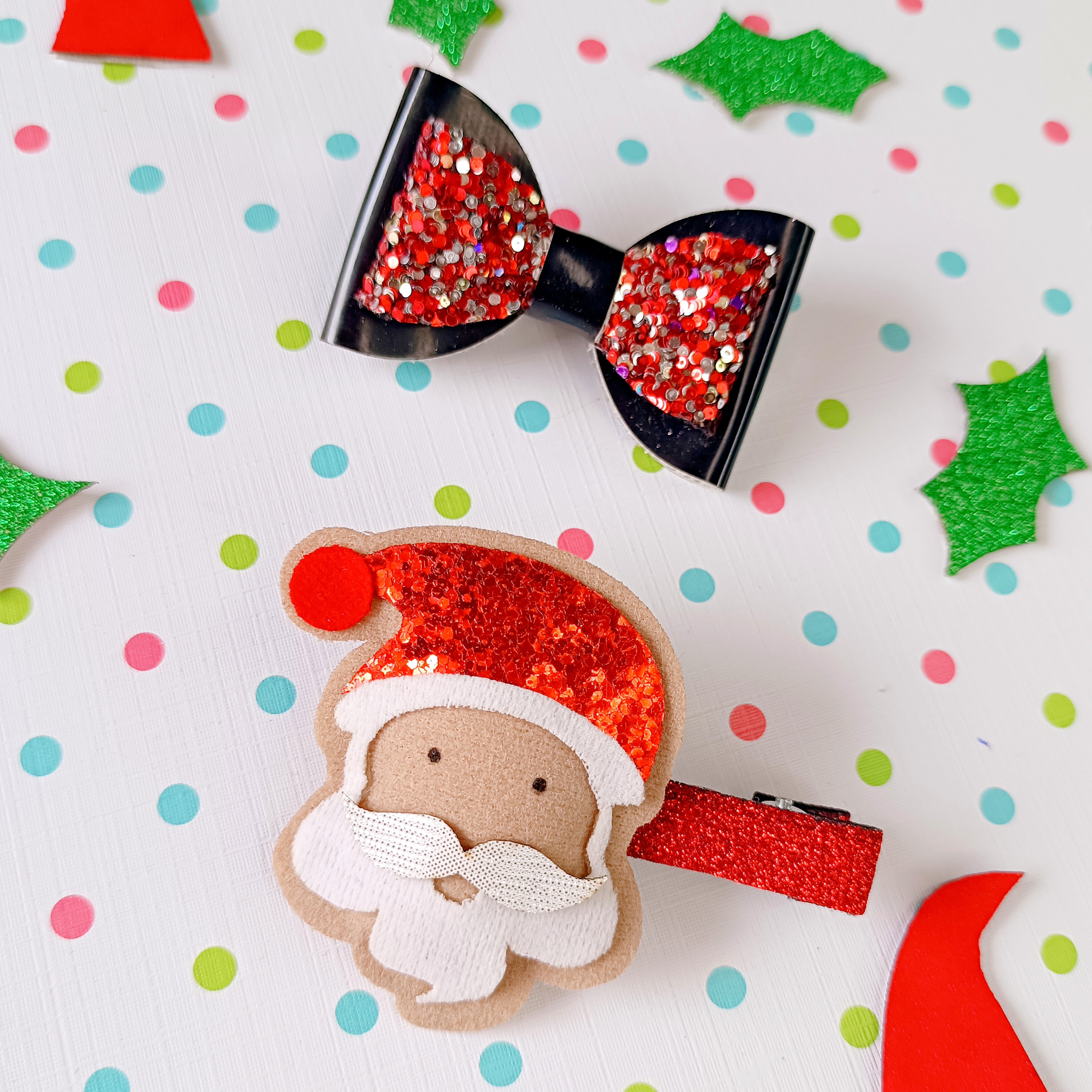 Combo of Santa and Bow Clip - Red