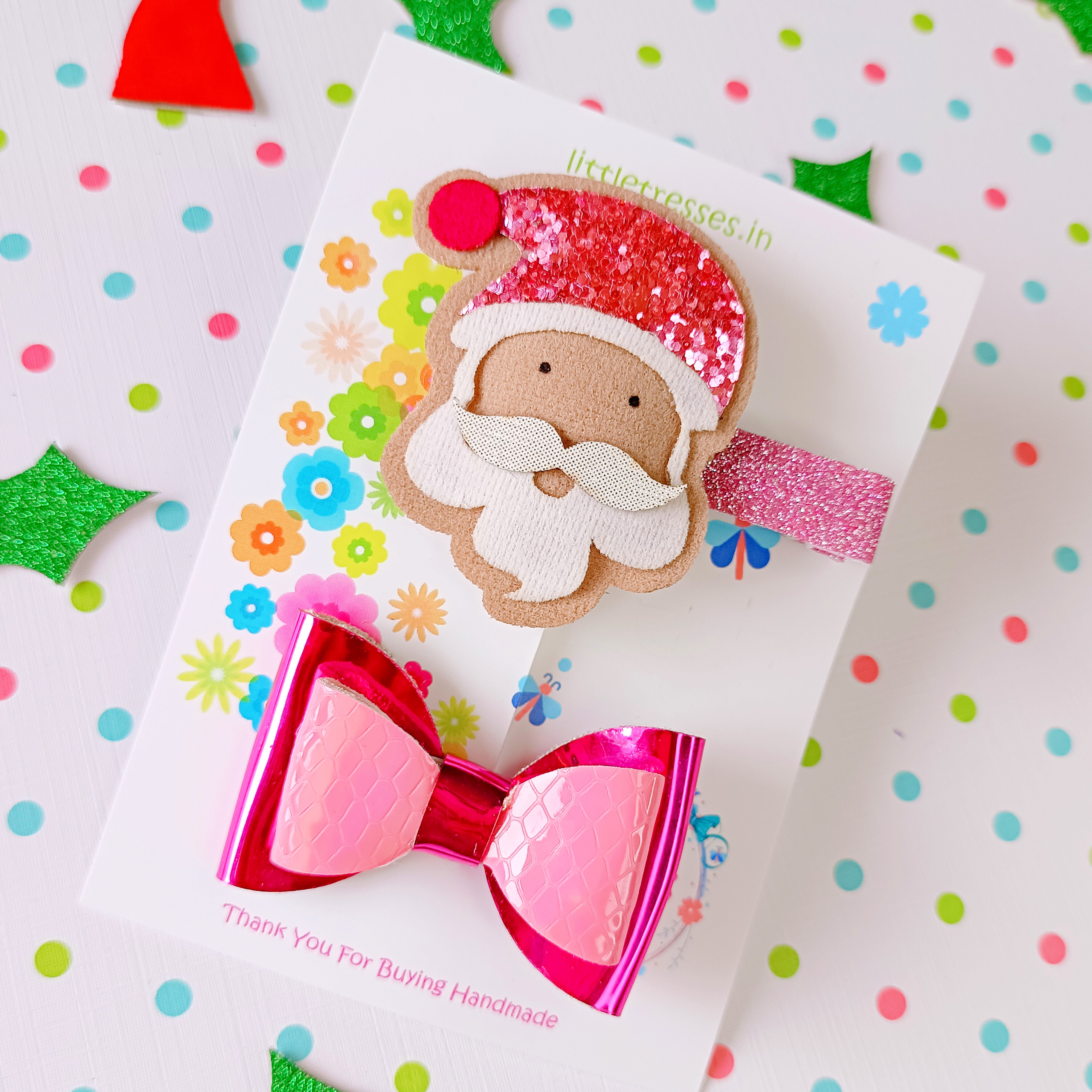 Combo of Santa and Bow Clip - Pink