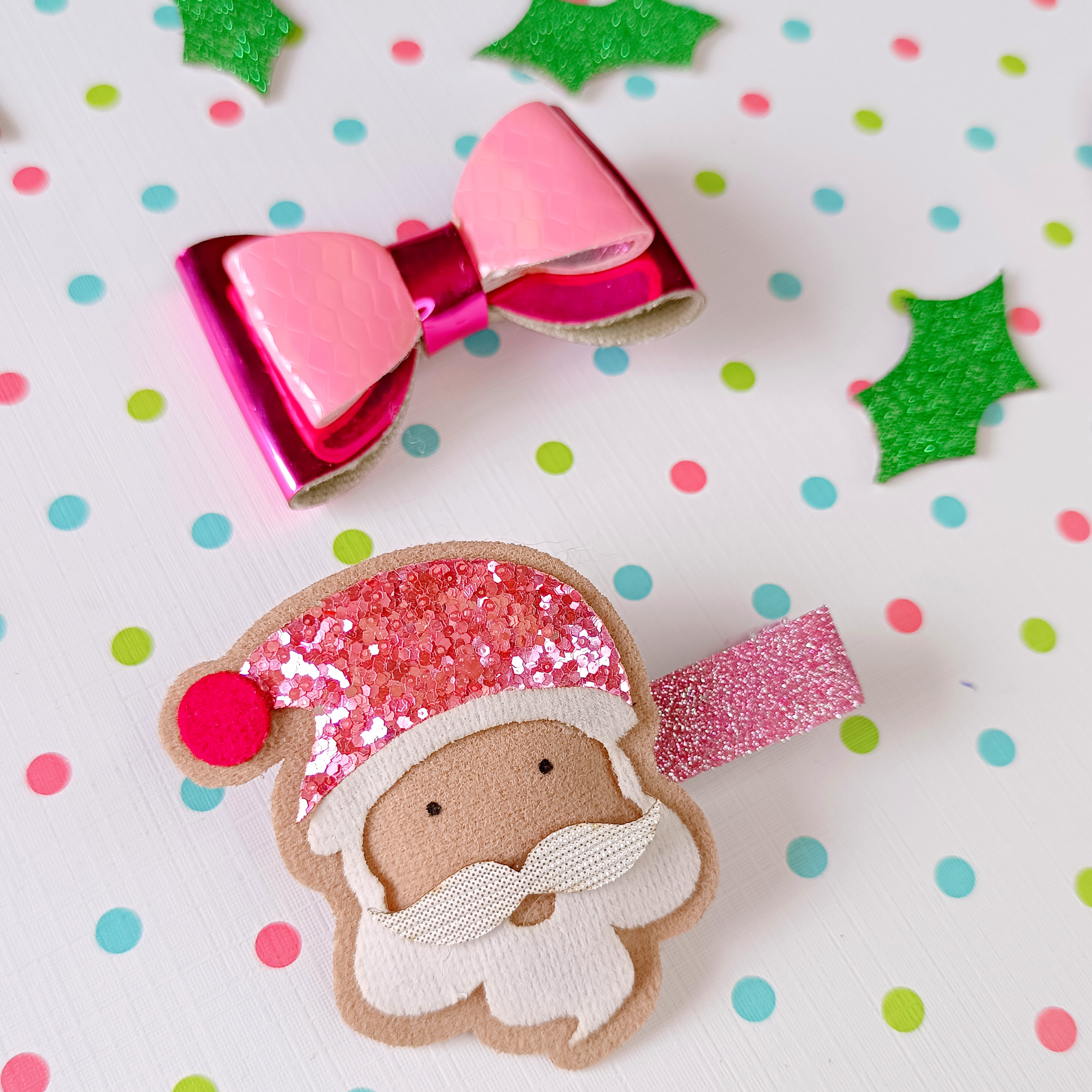 Combo of Santa and Bow Clip - Pink