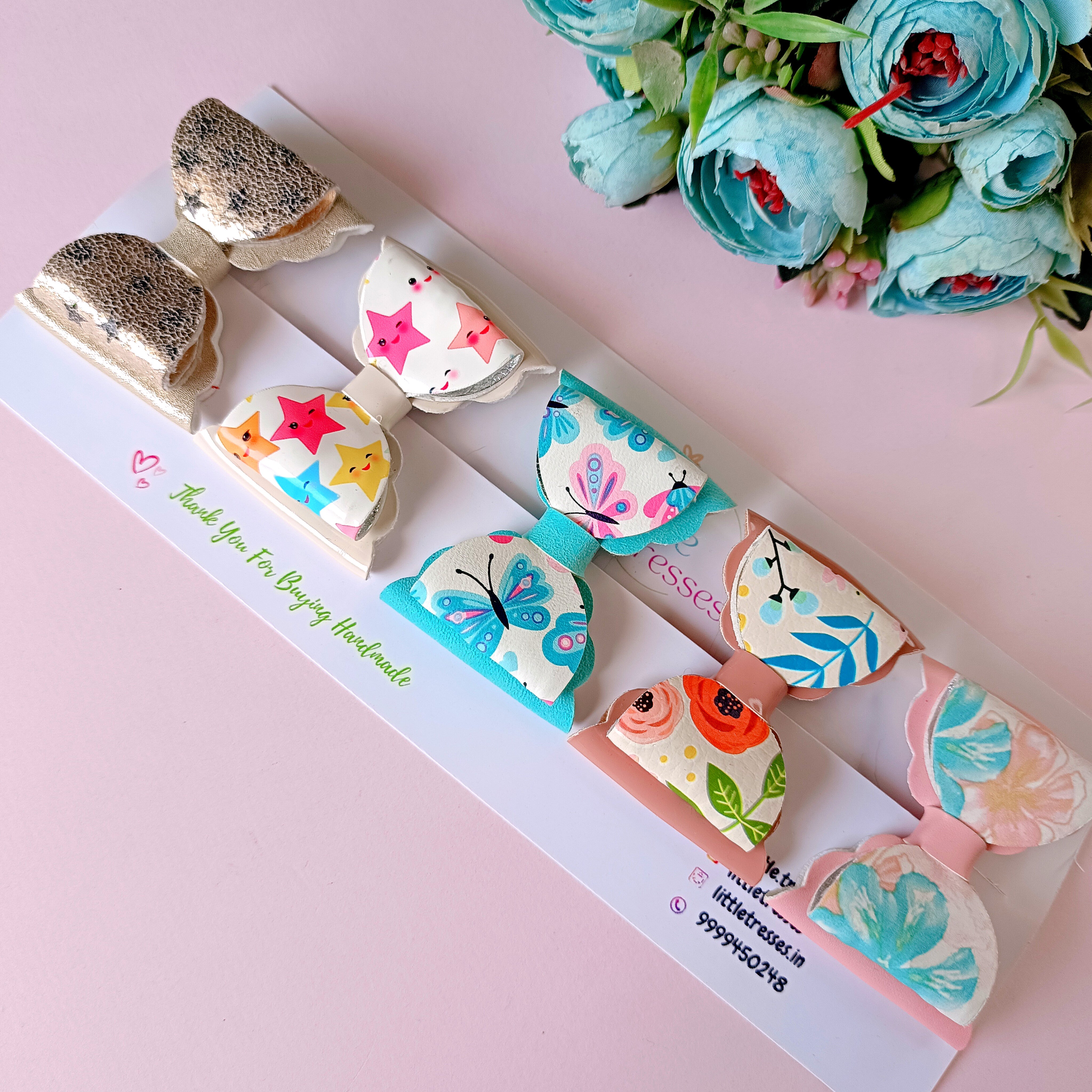 Combo of 5 Mixed Print Scalloped Bow - Style 1