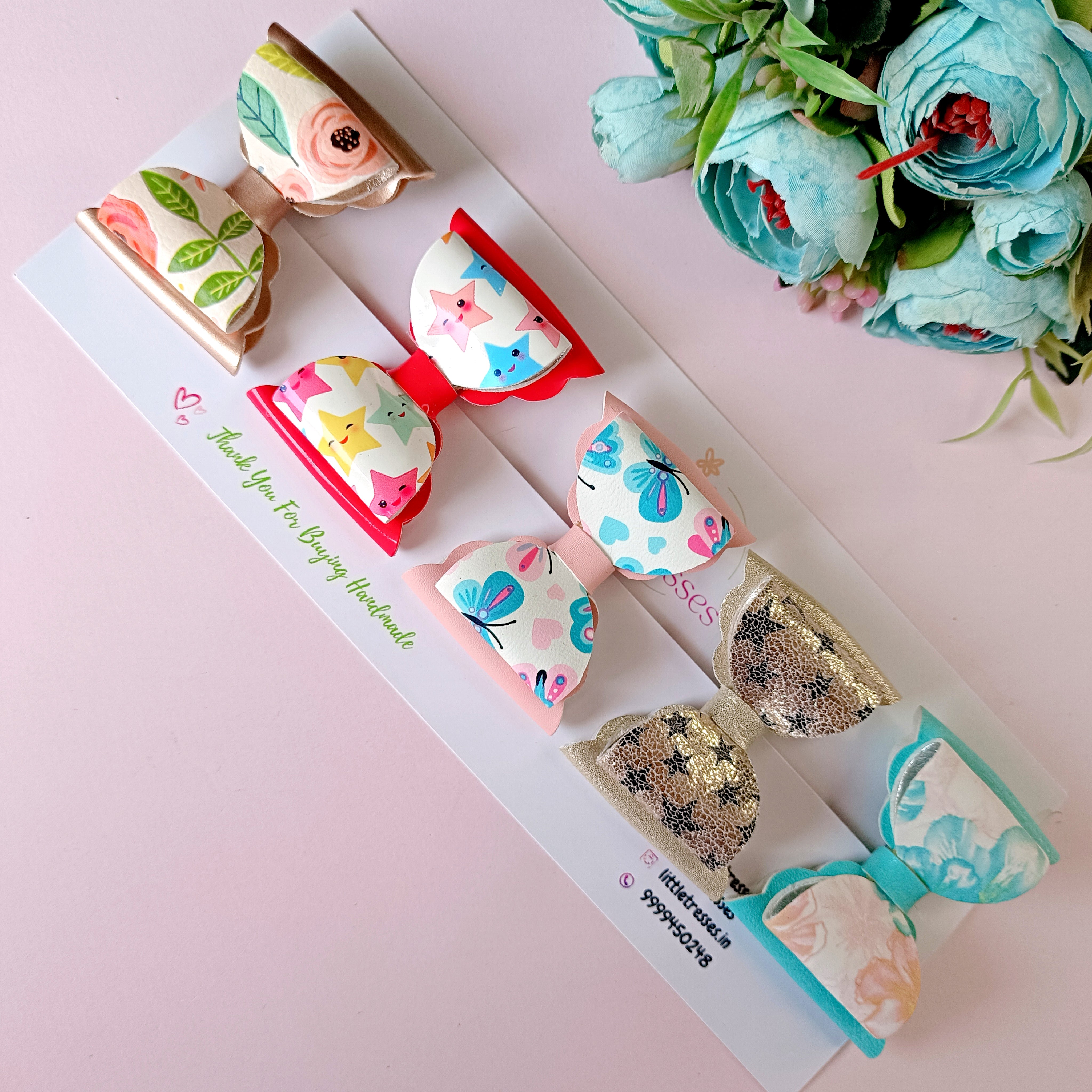 Combo of 5 Mixed Print Scalloped Bow - Style 2