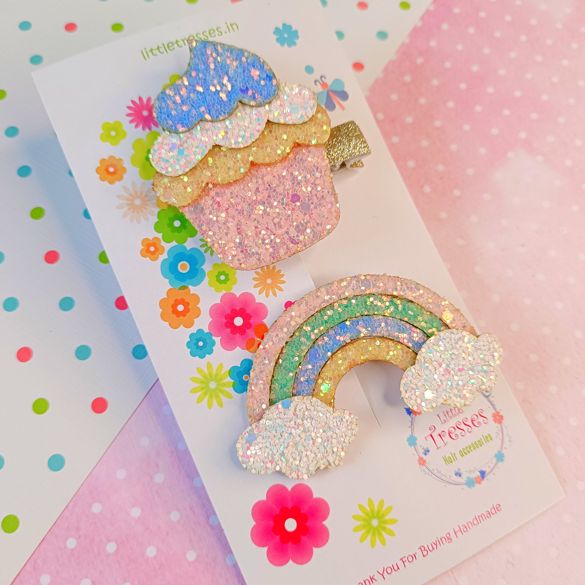 Combo of Cupcake & Rainbow Clip