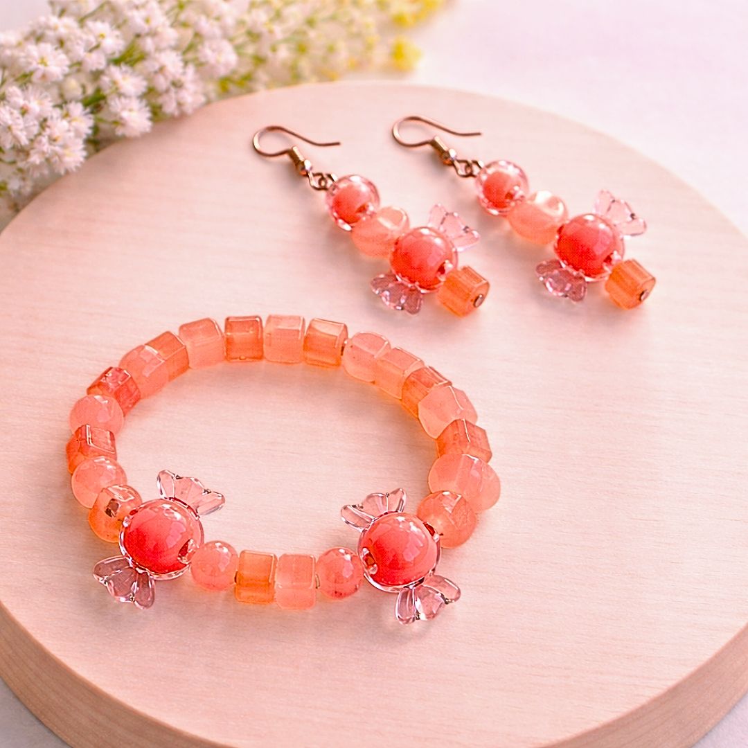 Peach Toffee Bracelet and Earrings Jewelry Gift Box