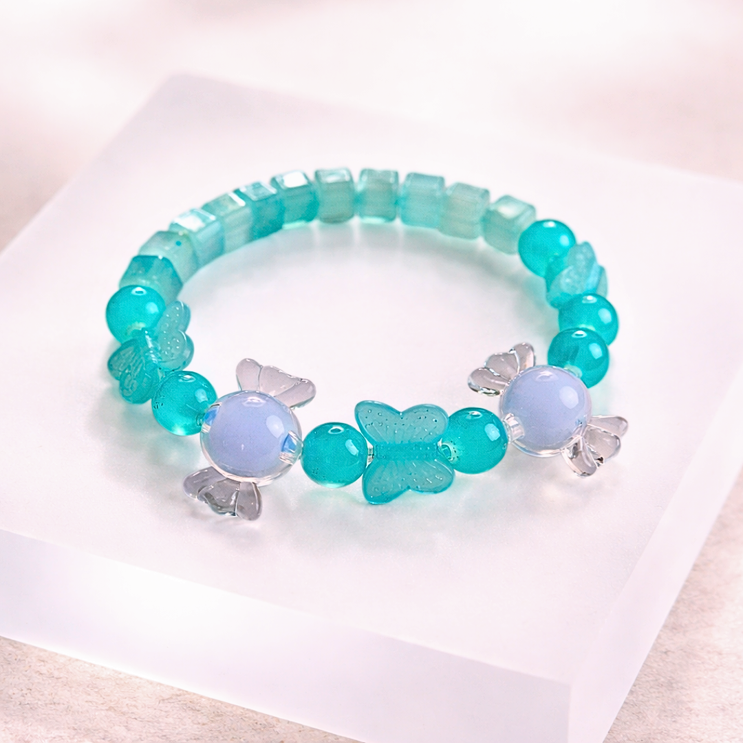 Blue Toffee Bracelet and Earrings Jewelry Gift Box