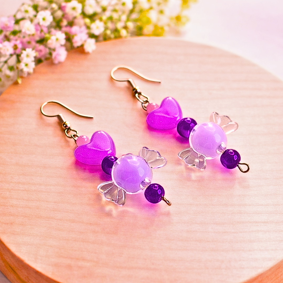 Purple Toffee Bracelet and Earrings Jewelry Gift Box