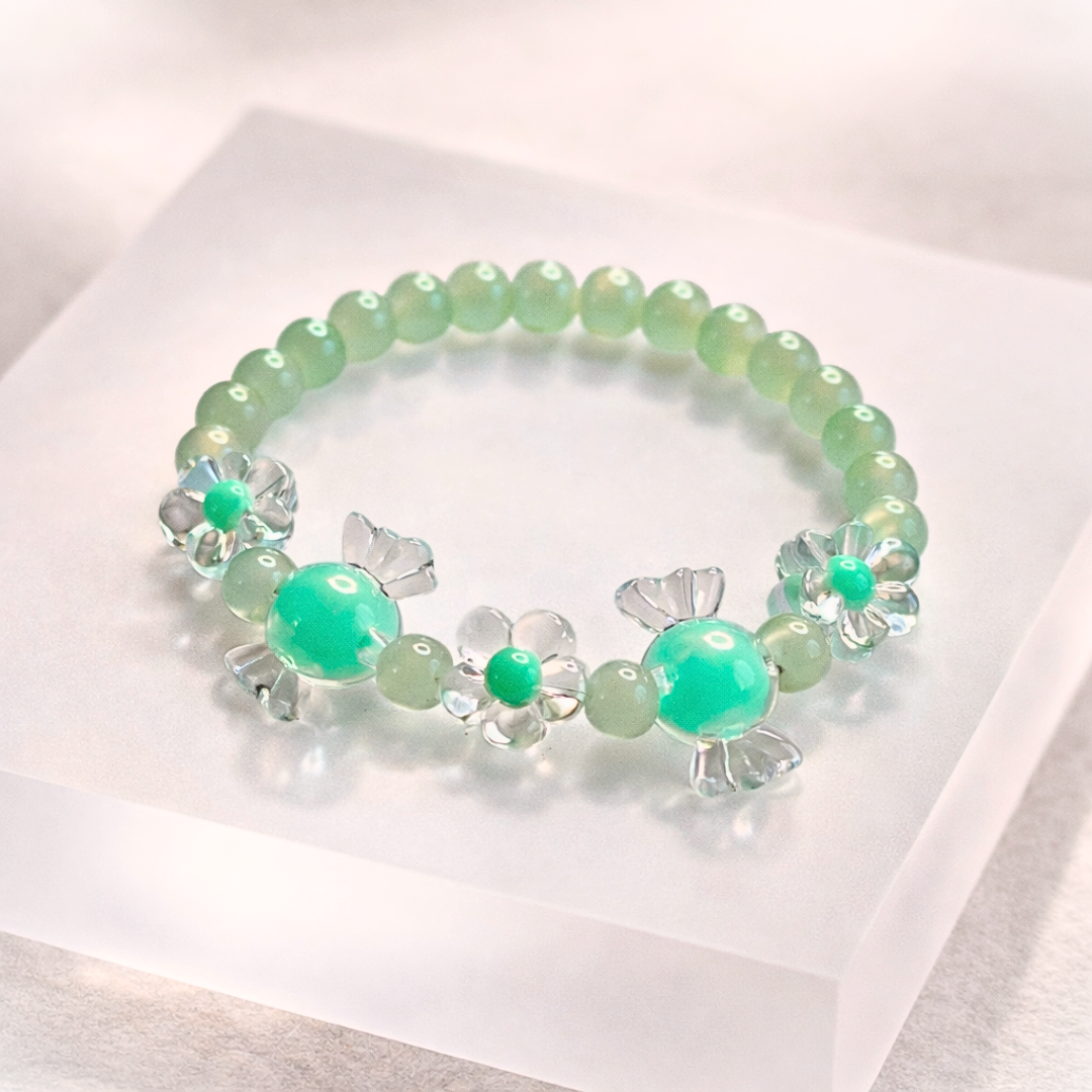 Mint Green Toffee Bracelet and Earrings Jewelry Gift Box