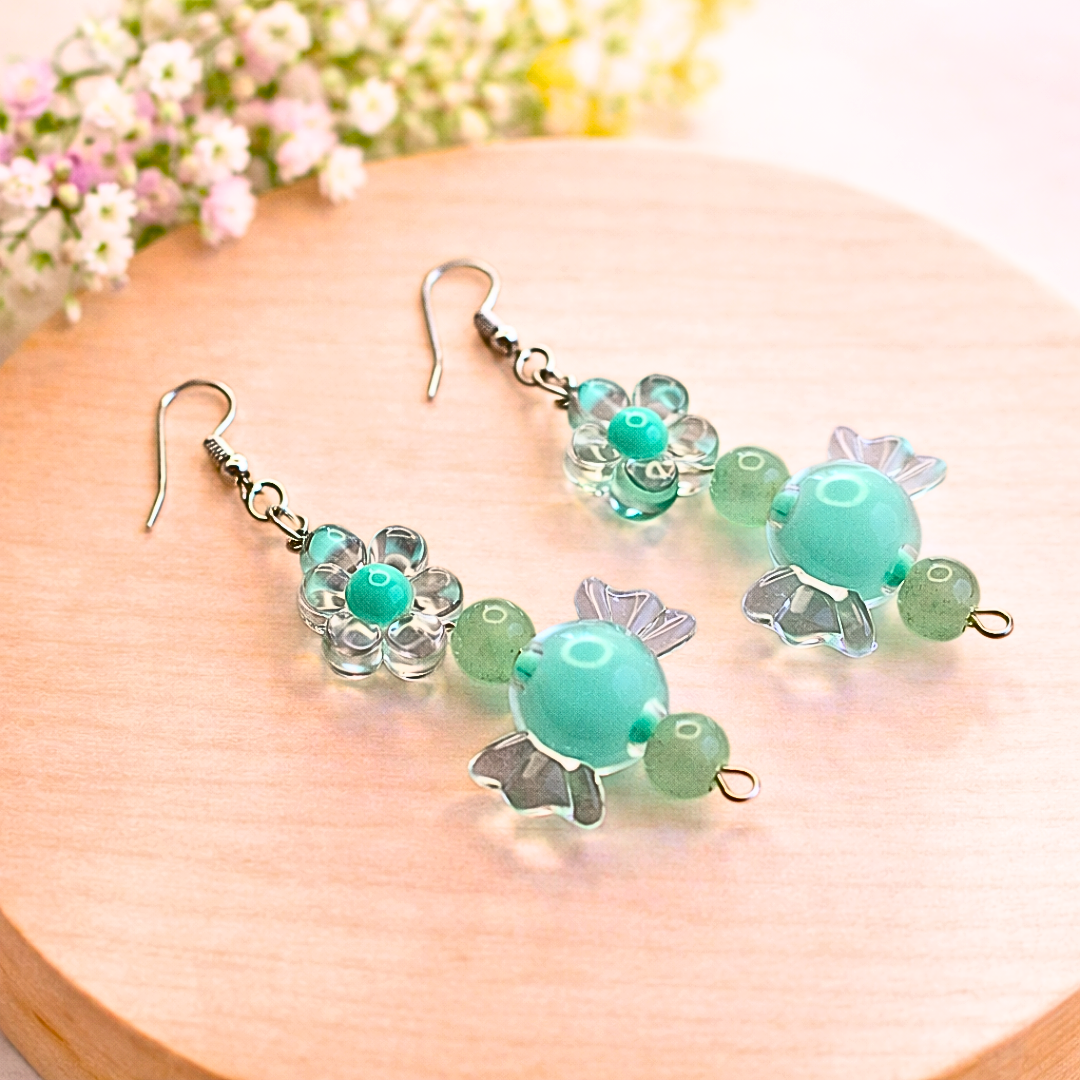 Mint Green Toffee Bracelet and Earrings Jewelry Gift Box