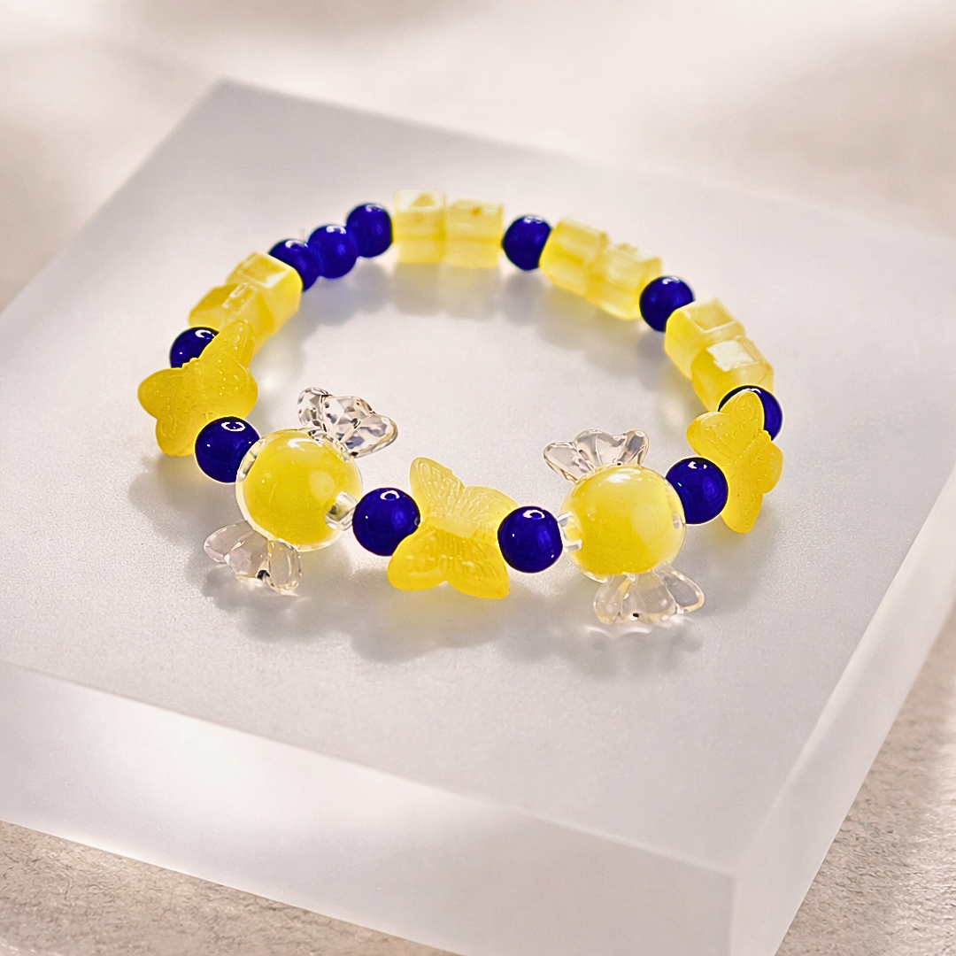 Yellow & Blue Toffee Bracelet and Earrings Jewelry Gift Box