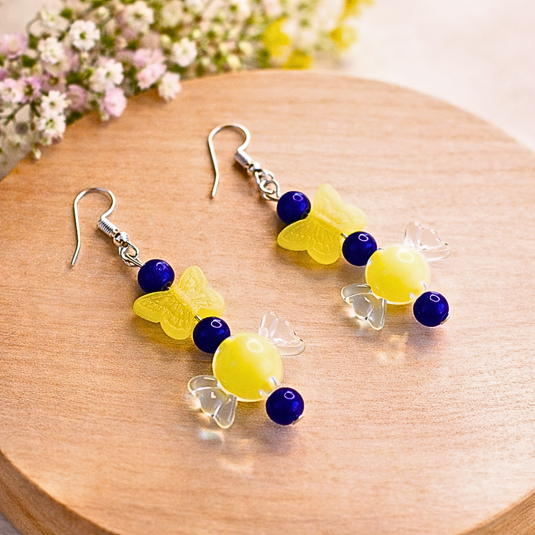 Yellow & Blue Toffee Bracelet and Earrings Jewelry Gift Box