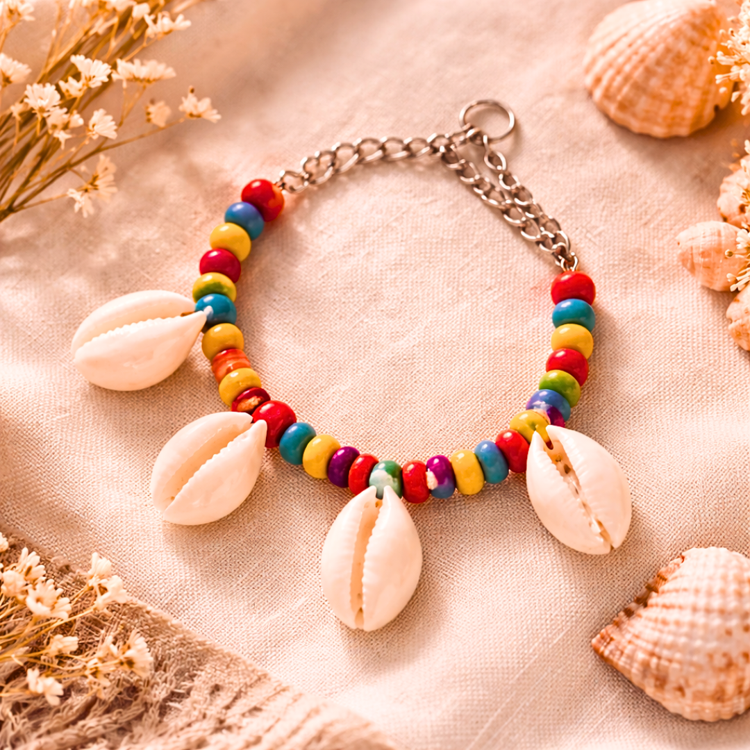 Little Tresses Cowrie & Multicolor Bead Snap Clip, Bracelet & Earrings Set