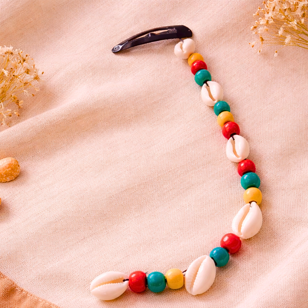 Little Tresses Cowrie & Multicolor Bead Snap Clip, Bracelet & Earrings Set