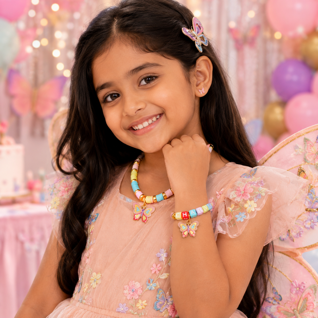 Butterfly Charm Personalized Pendant & Bracelet Set