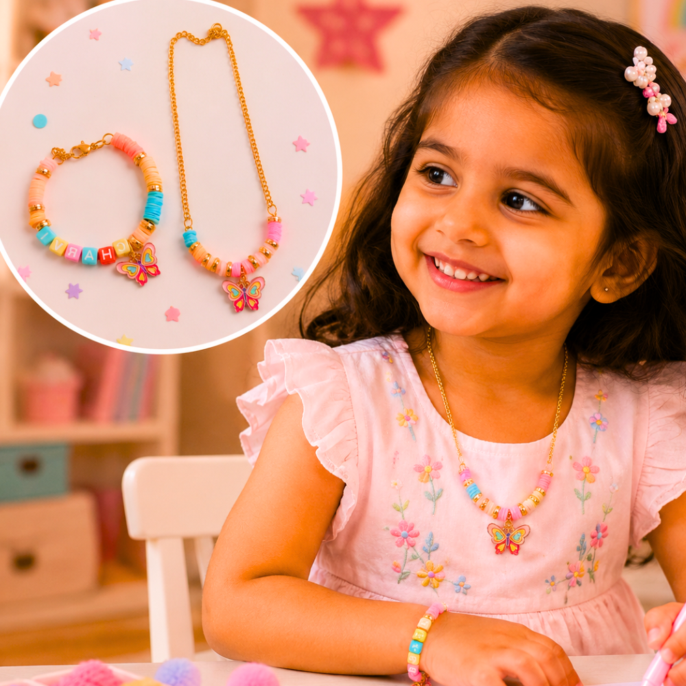 Butterfly Charm Personalized Pendant & Bracelet Set