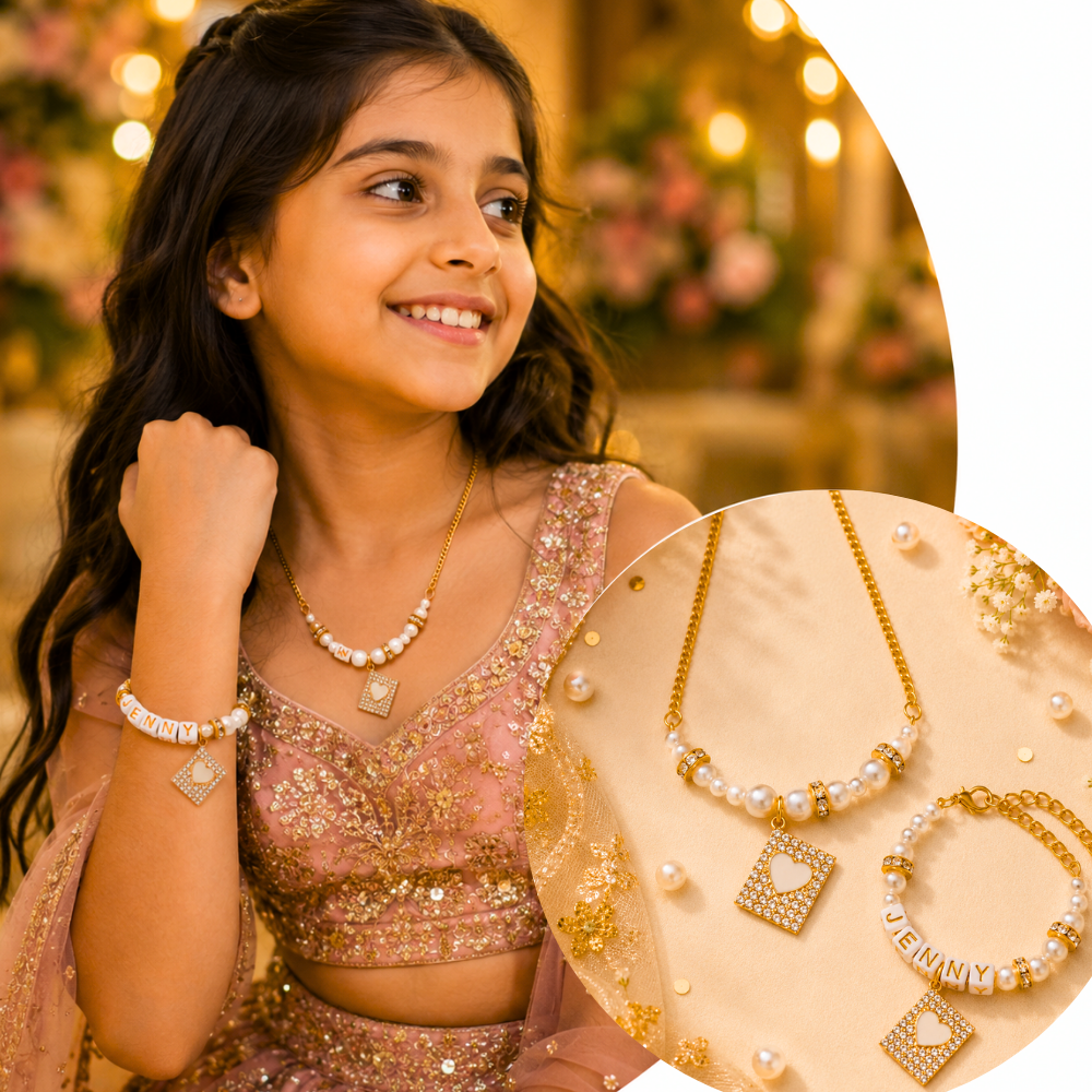 Personalized Bling Heart Necklace & Adjustable Name Bracelet Set