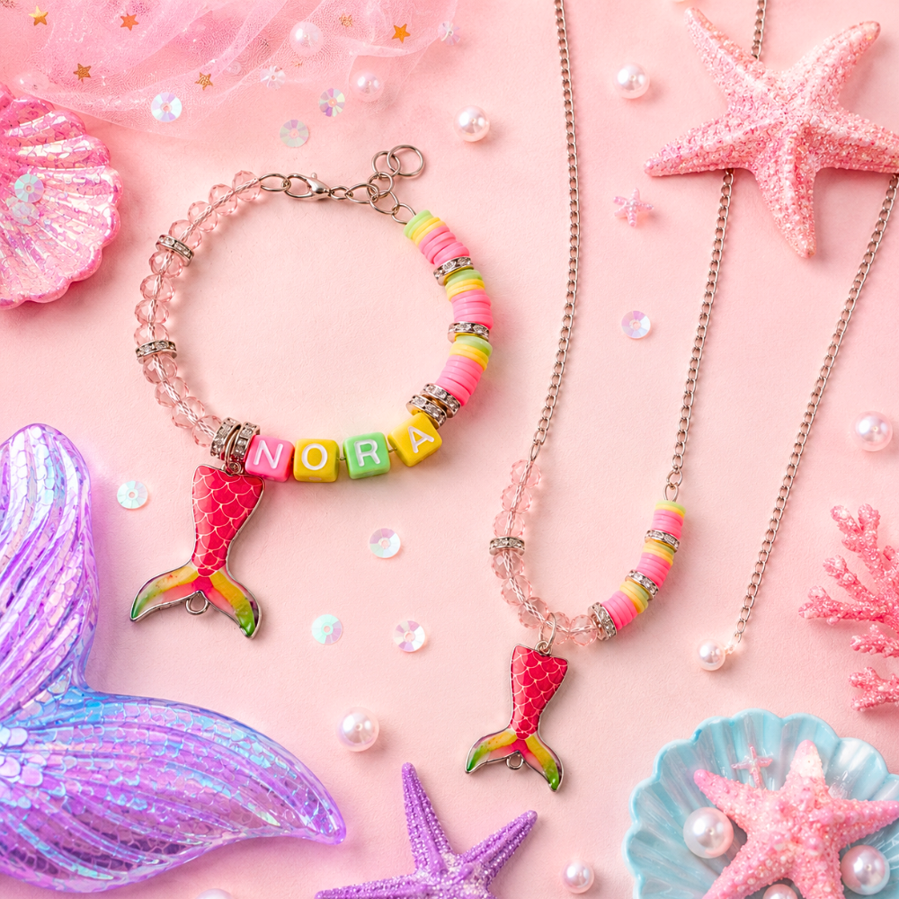 Mermaid Tail Personalized Pendant & Bracelet Set
