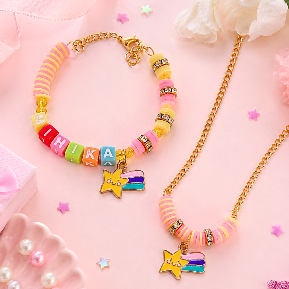 Personalized Shooting Star Necklace & Adjustable Name Bracelet Set