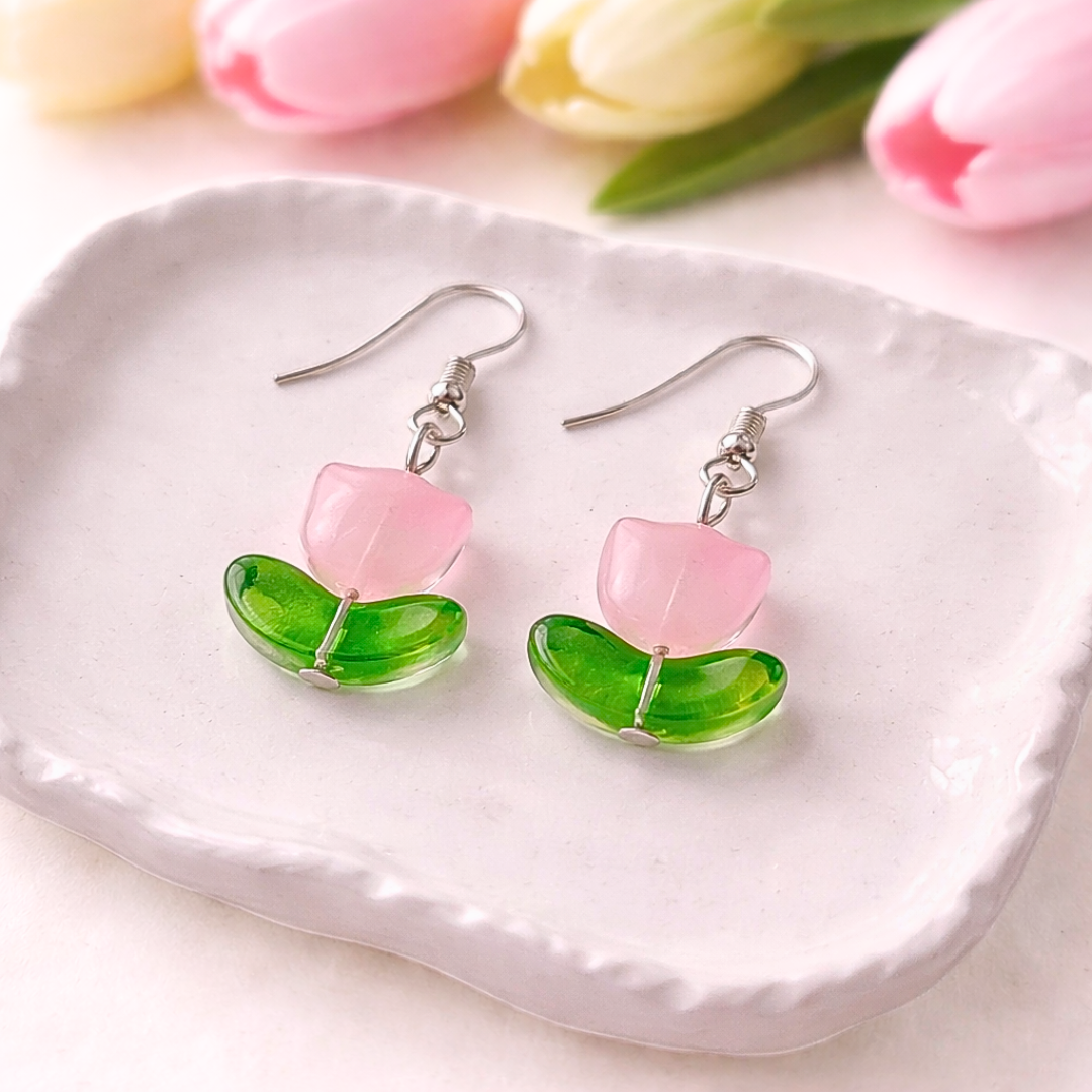 Baby Pink Tulip Bracelet and Earrings Jewelry Gift Box