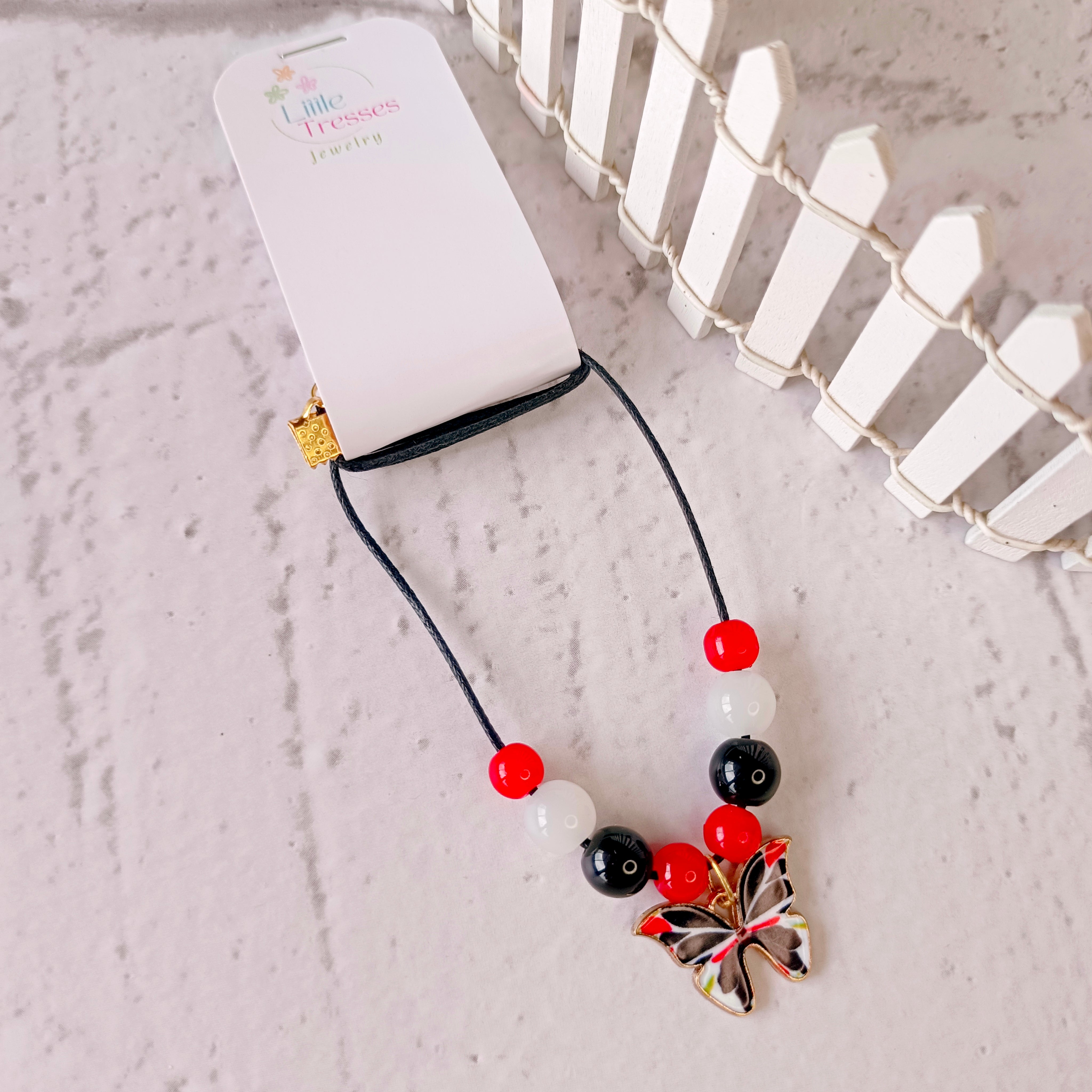 Designer Butterfly Pendant - Red & Black