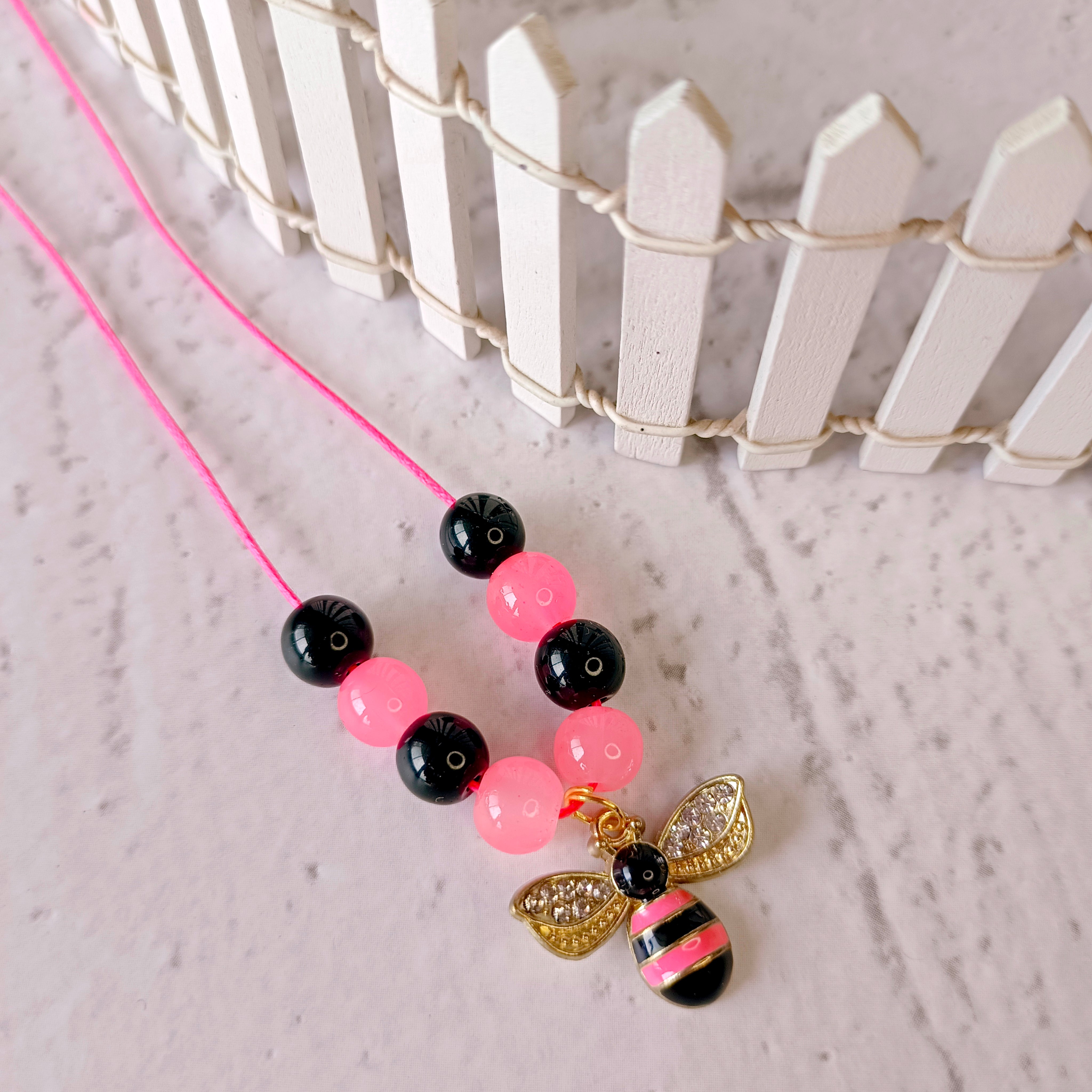 Honeybee Pendant - Pink & Black