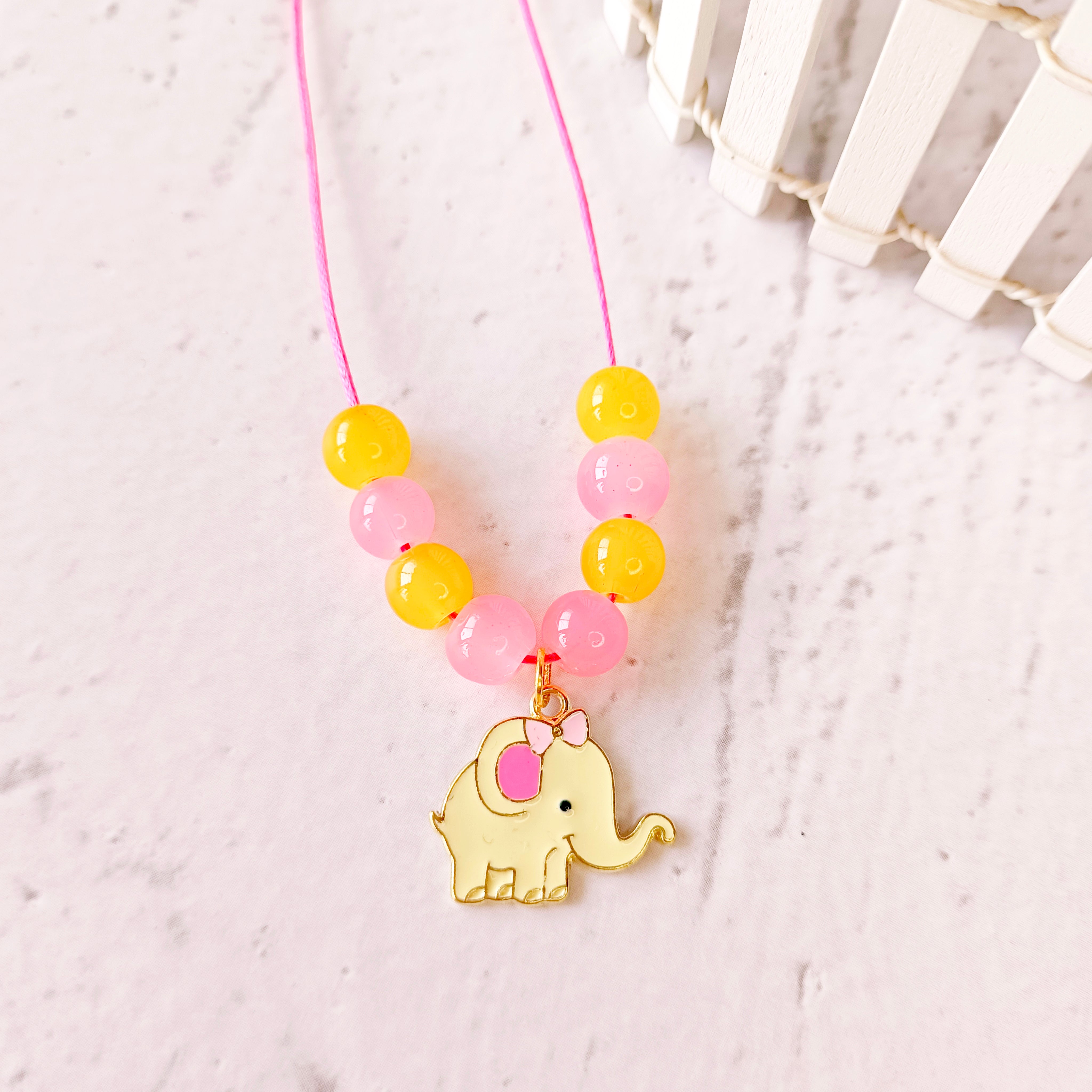 Little Elephant with Bow Pendant - Pink & Cream