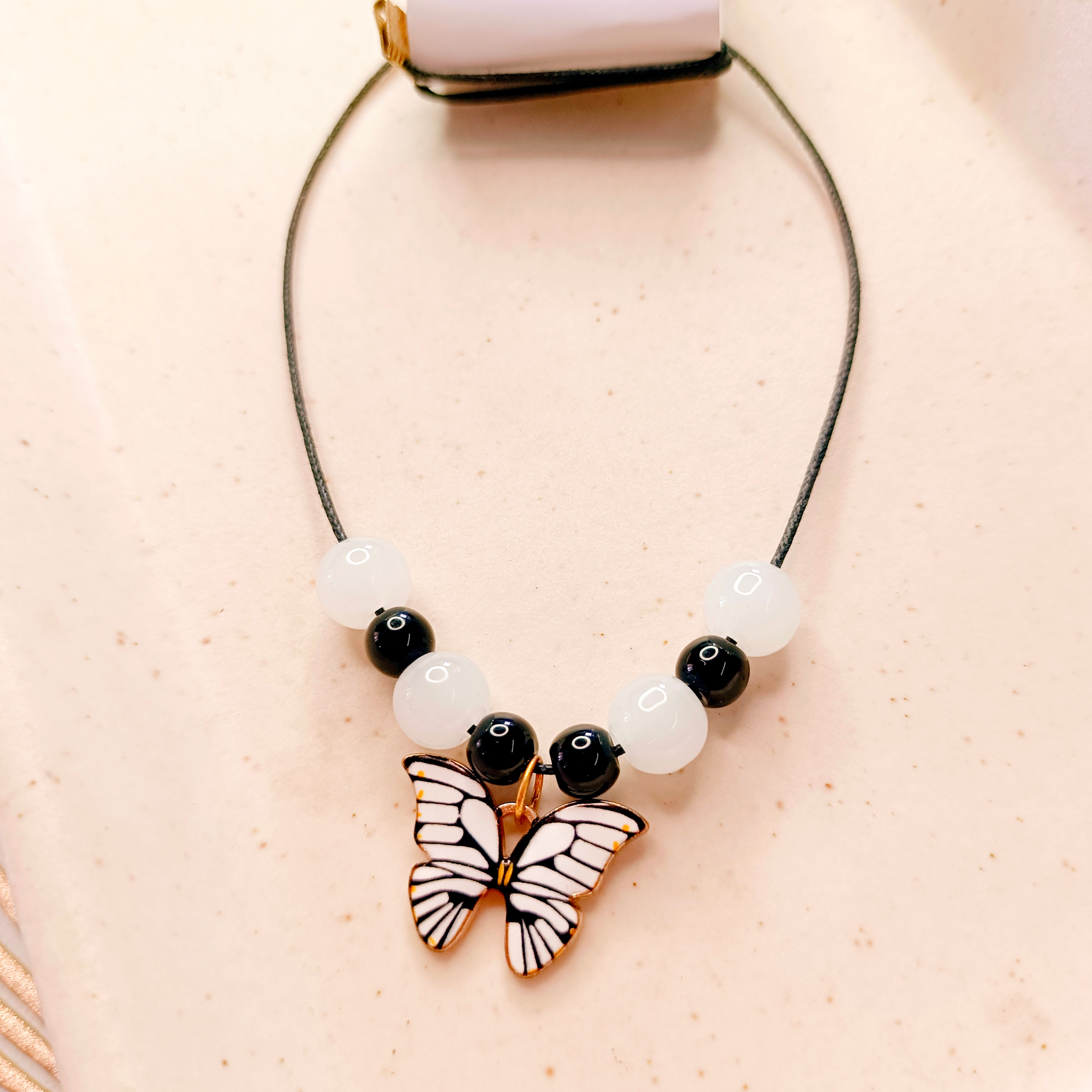Butterfly Bracelet & Pendant Set - Black & White