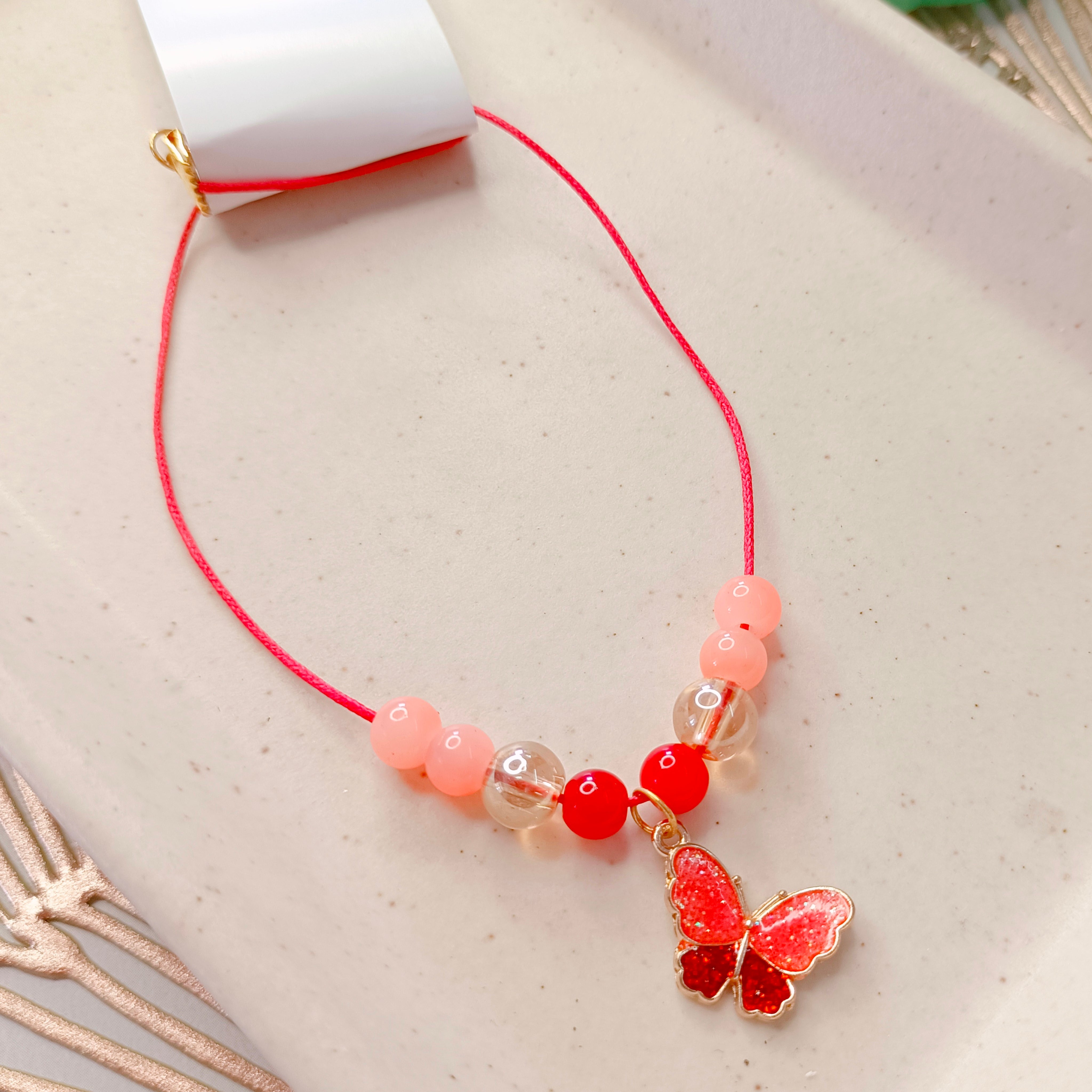 Butterfly Bracelet & Pendant Set - Peach