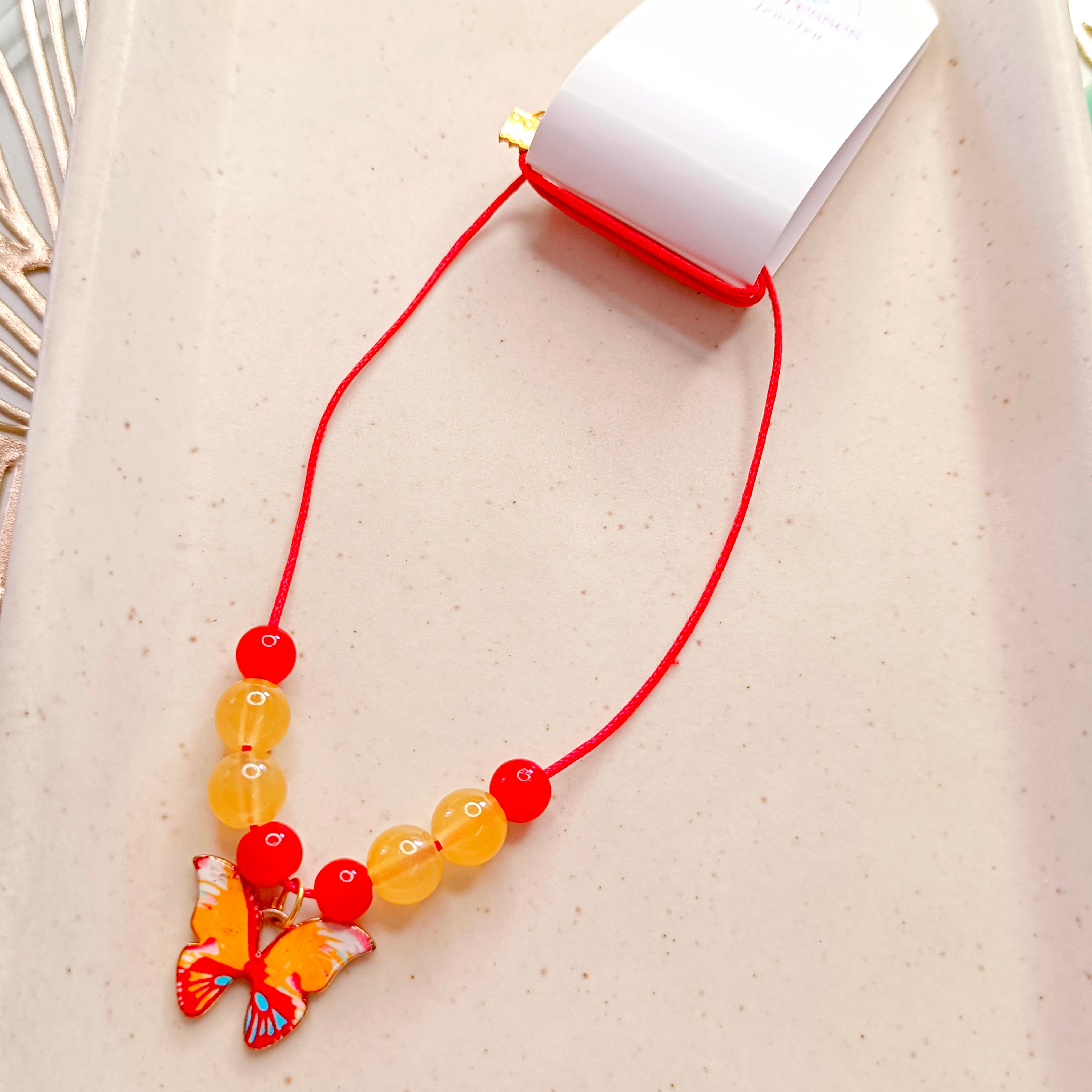 Butterfly Bracelet & Pendant Set - Red & Yellow