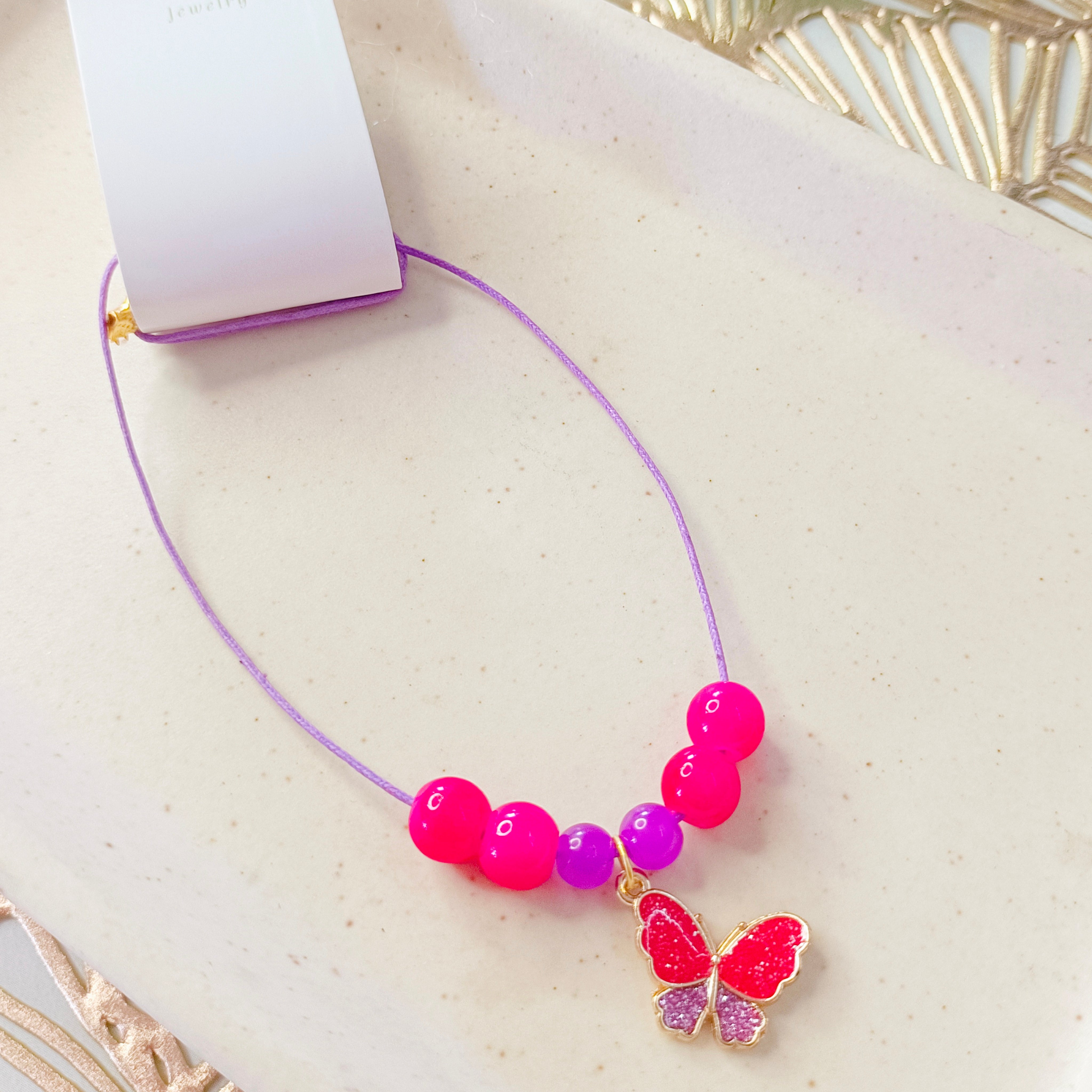 Butterfly Bracelet & Pendant Set - Purple & Pink