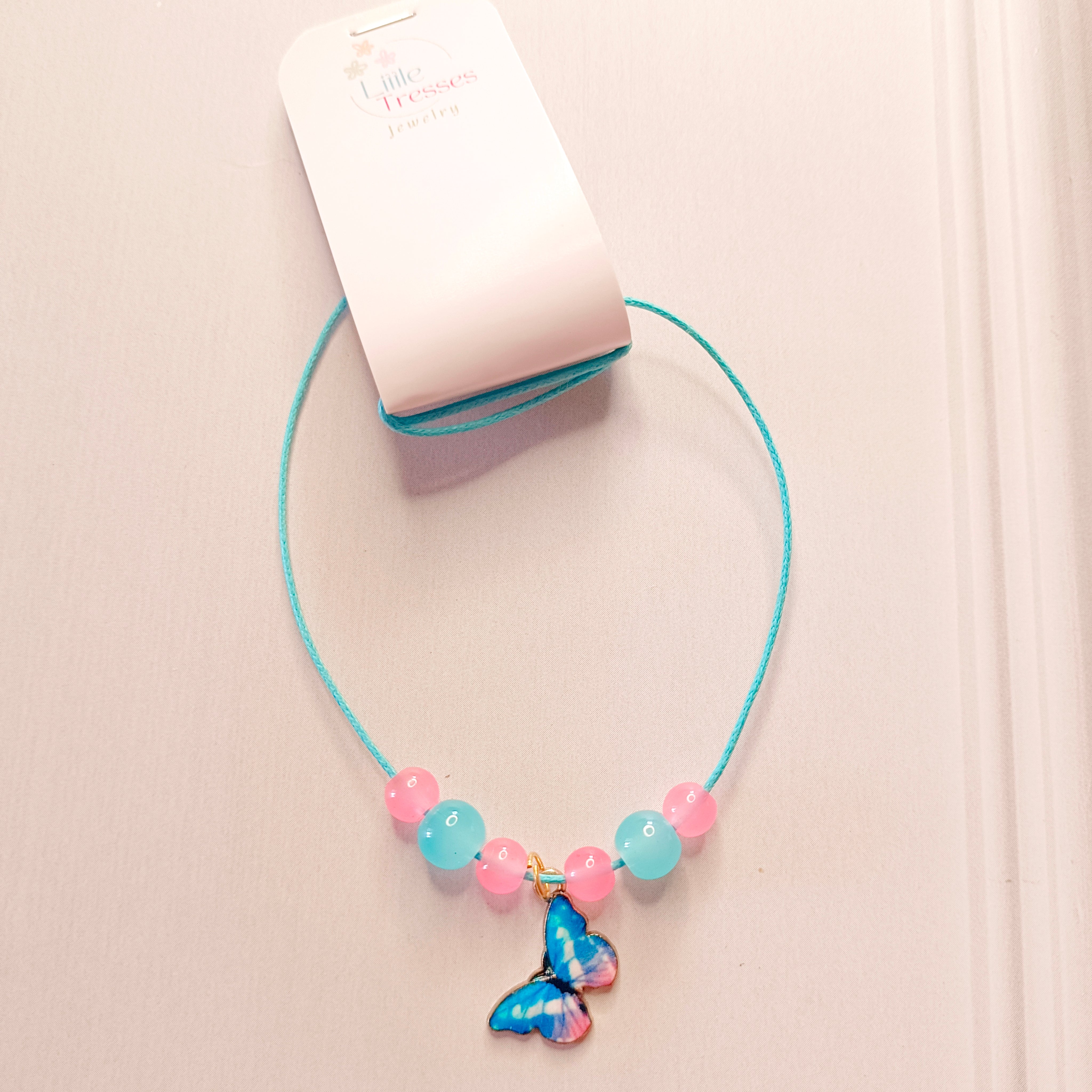 Butterfly Bracelet & Pendant Set - Blue & Pink