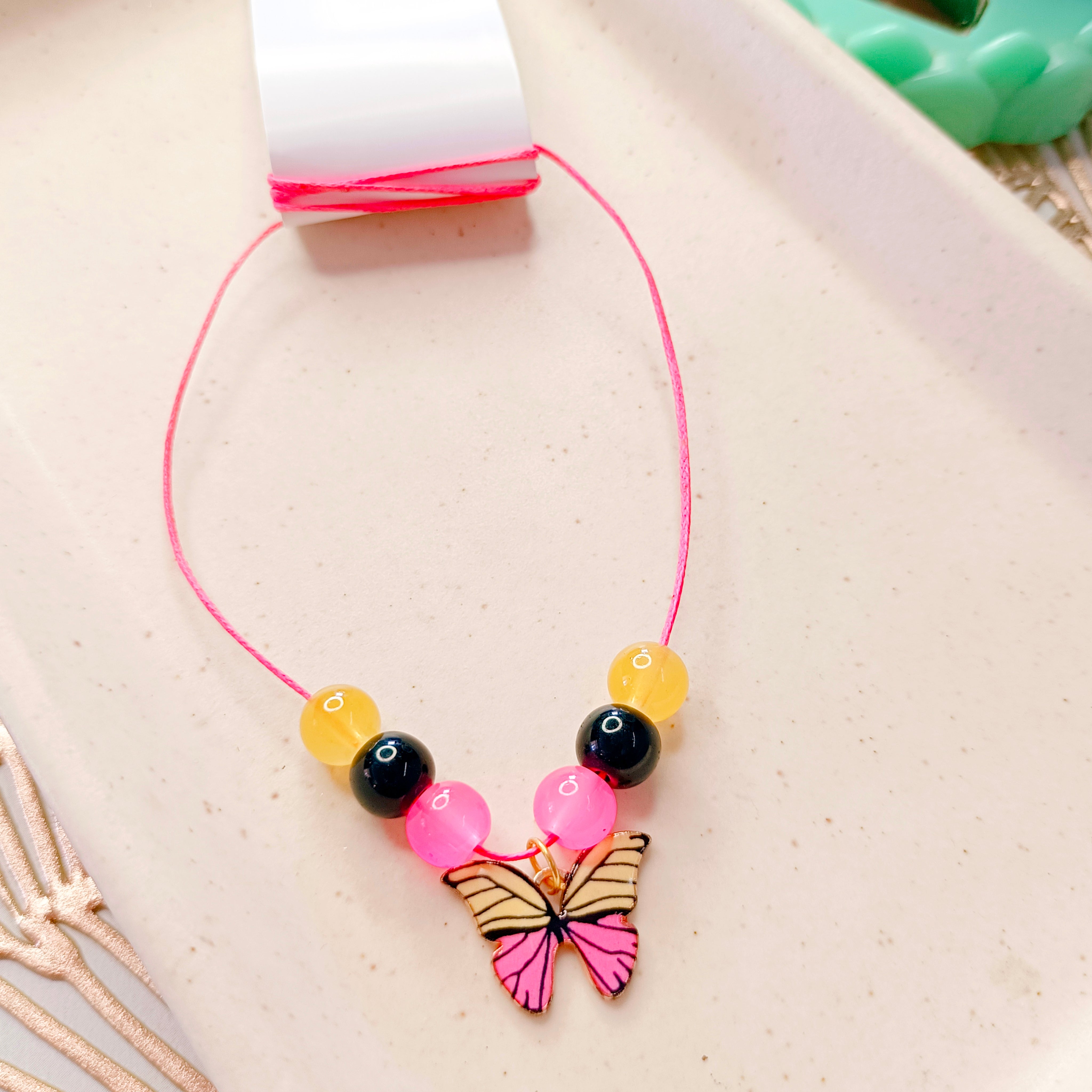 Butterfly Bracelet & Pendant Set - Pink & Yellow
