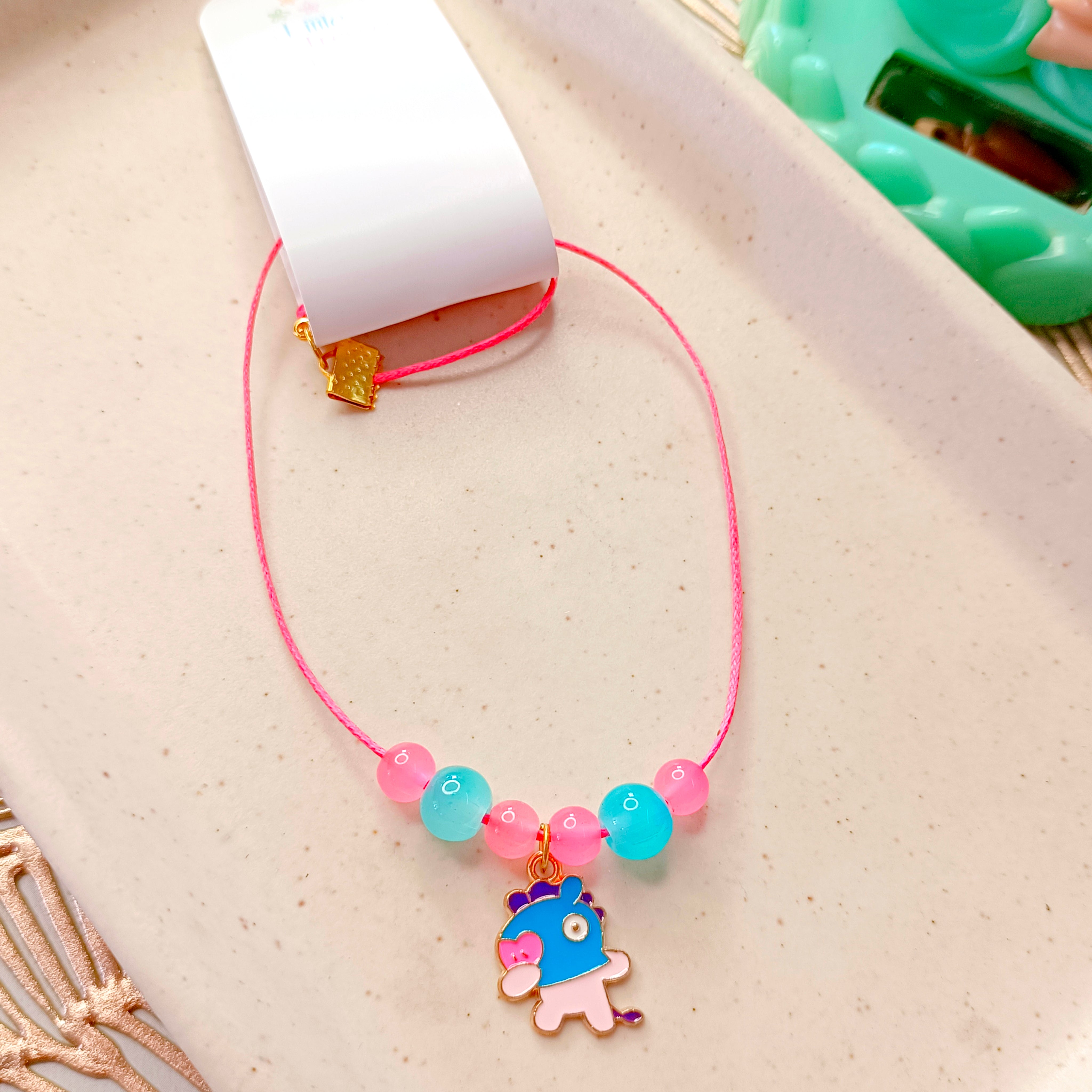 Little Dino Bracelet & Pendant Set - Blue & Pink